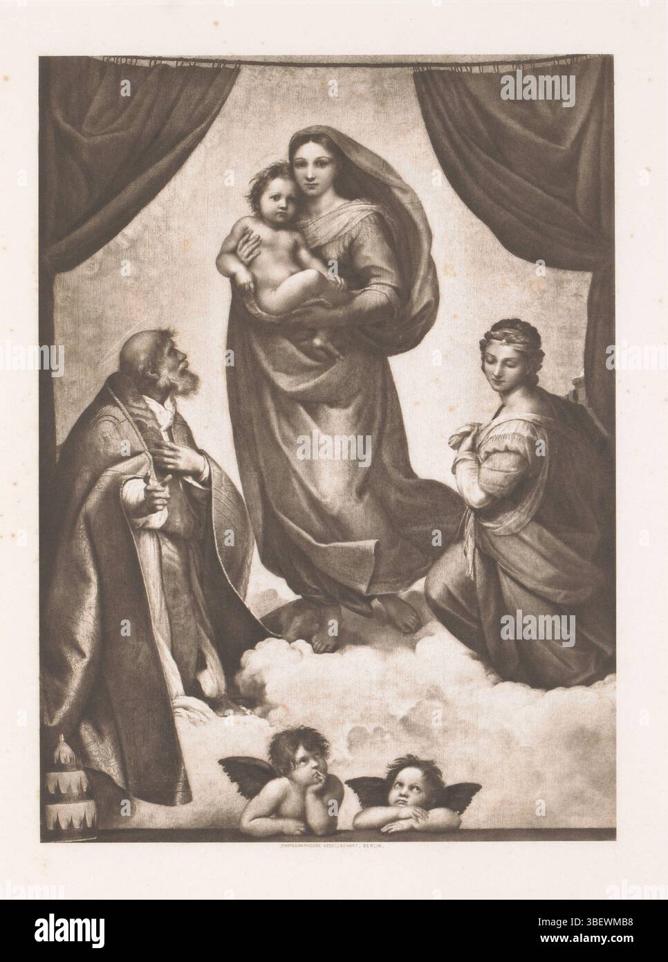 Raphael, Berlin, Photographic Gesellschaft Berlin, riproduzione della Madonna Sistina di Rafael, nella Gemäldegalerie alte Meister di Dresda, stampa fotomeccanica, riproduzione, pagina, foto, libri illustrati fotografici, altezza 269 mm, larghezza 196 mm, maker, 1890 - 1895, carta, eliografia, 1483-04-07 - 1520-04-07 Foto Stock