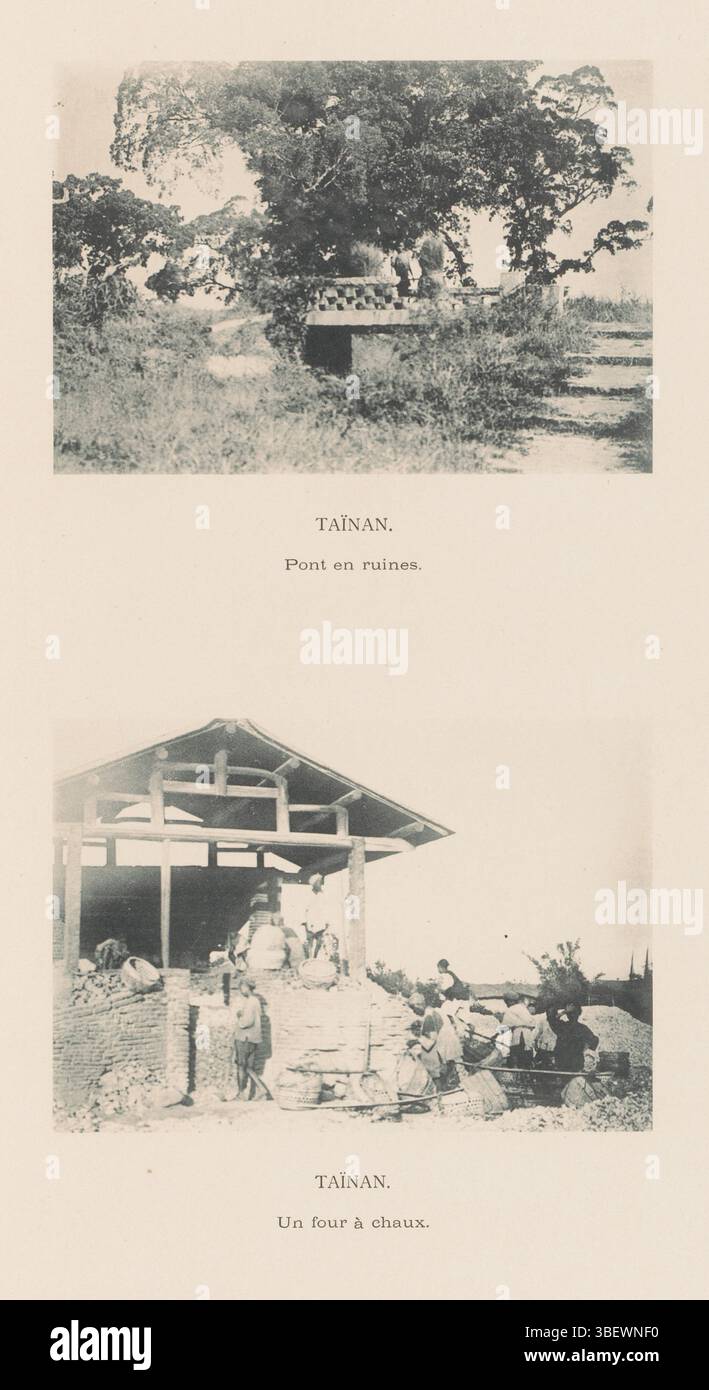 Tainan. Un quattro à chaux, Tainan. Pont e rovine, faccia su un ponte decaduto e altoforno a Tainan, stampa fotomeccanica, pagina, foto, libri fotografici illustrati, altezza 383 mm, larghezza 266 mm, produttore, 1891 - 1896, carta, tipo collage, pressione leggera Foto Stock