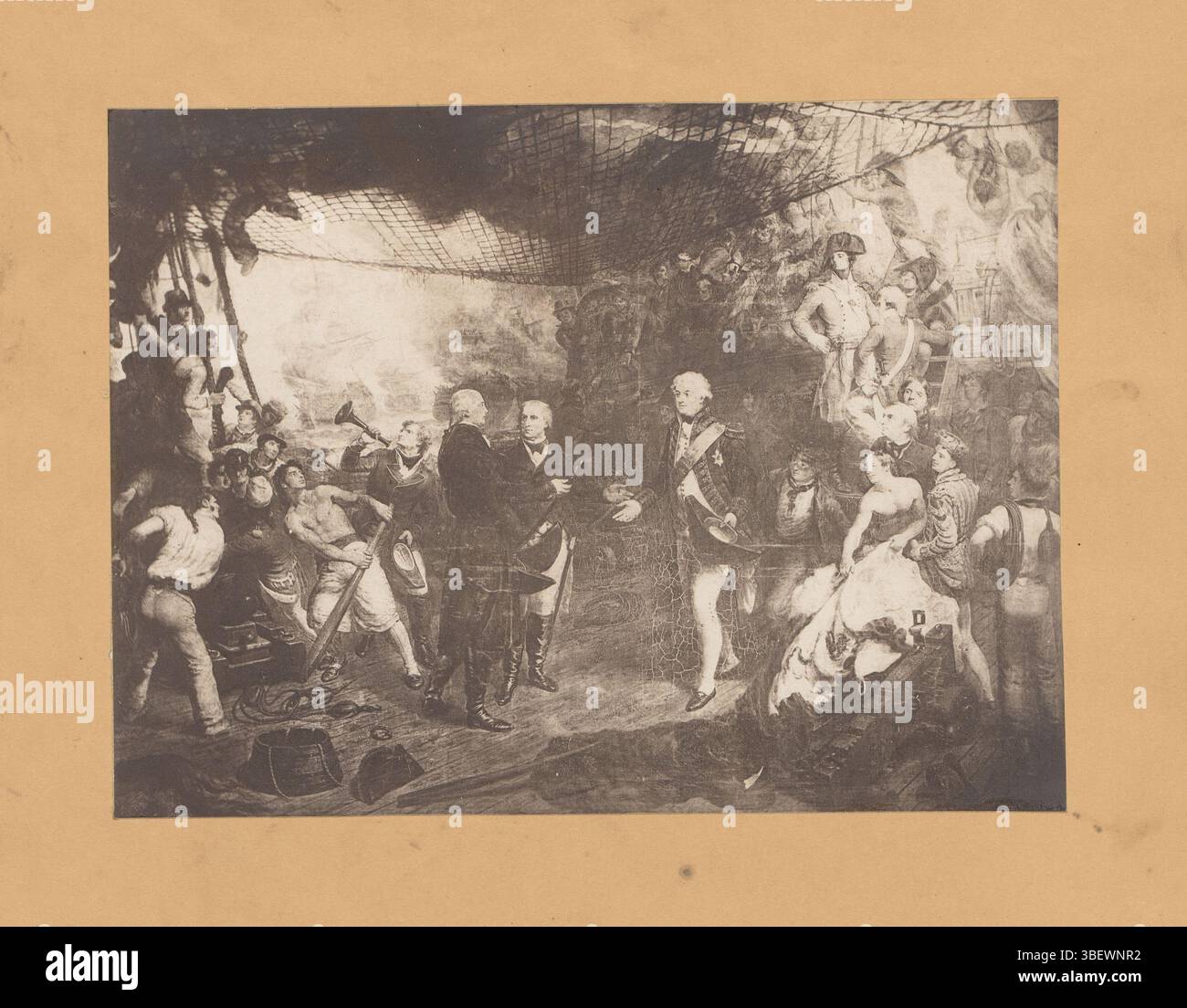 Riproduzione di un dipinto della resa di De Winter dopo la battaglia perduta a Kamperduin, stampa fotomeccanica, riproduzione, pagina, foto, libri illustrati fotografici, altezza 164 mm, larghezza 222 mm, maker, 1876 - 1881, carta, collotipo, stampa leggera Foto Stock