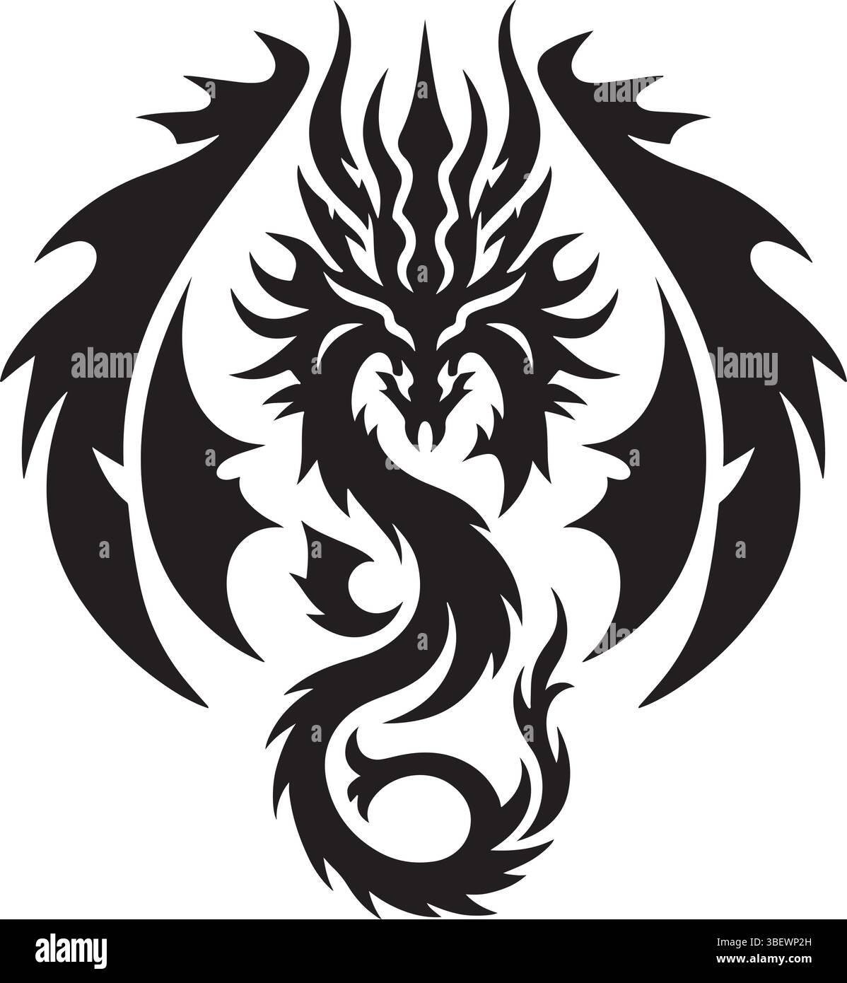 Silhouette Black Tribal Dragon | illustrazione grafica fantasy Tattoo Vector Illustrazione Vettoriale