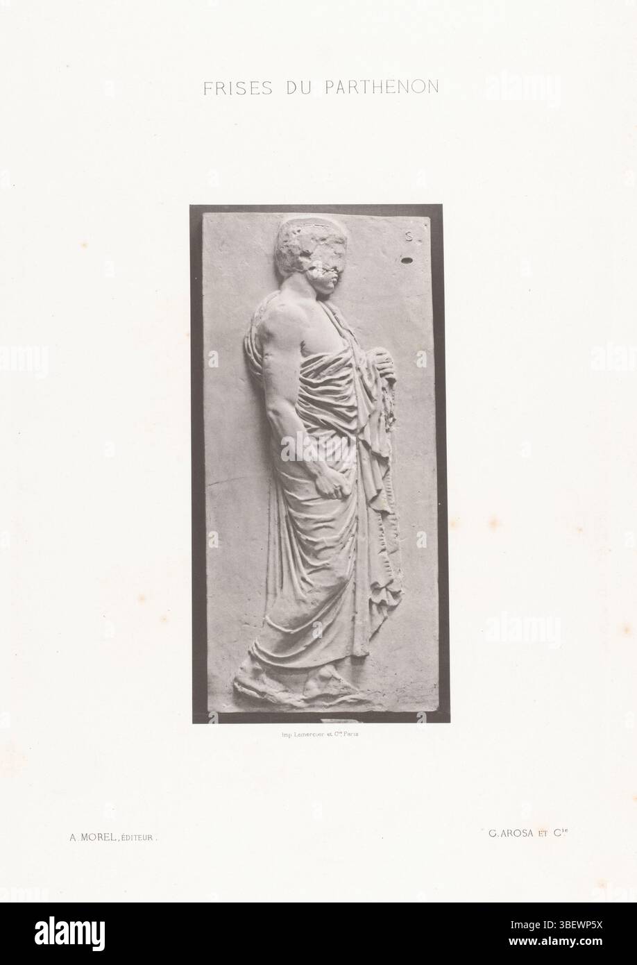 Morel, A., Paris, Lemercier & Cie, G. Arosa et Cie, Frises du Parthenon, parte delle patatine del Partenone di Atene, raffigurata un uomo, questa stampa fa parte di una copertina con 22 stampe e 3 fogli di testo., stampa fotomeccanica, foto, libri illustrati fotografici, altezza 225 mm, larghezza 112 mm, francese, Maker, 1863 - 1868, carta, collotipo, lightprint, stampante, pubblicazione (evento), pubblicazione, editore Foto Stock