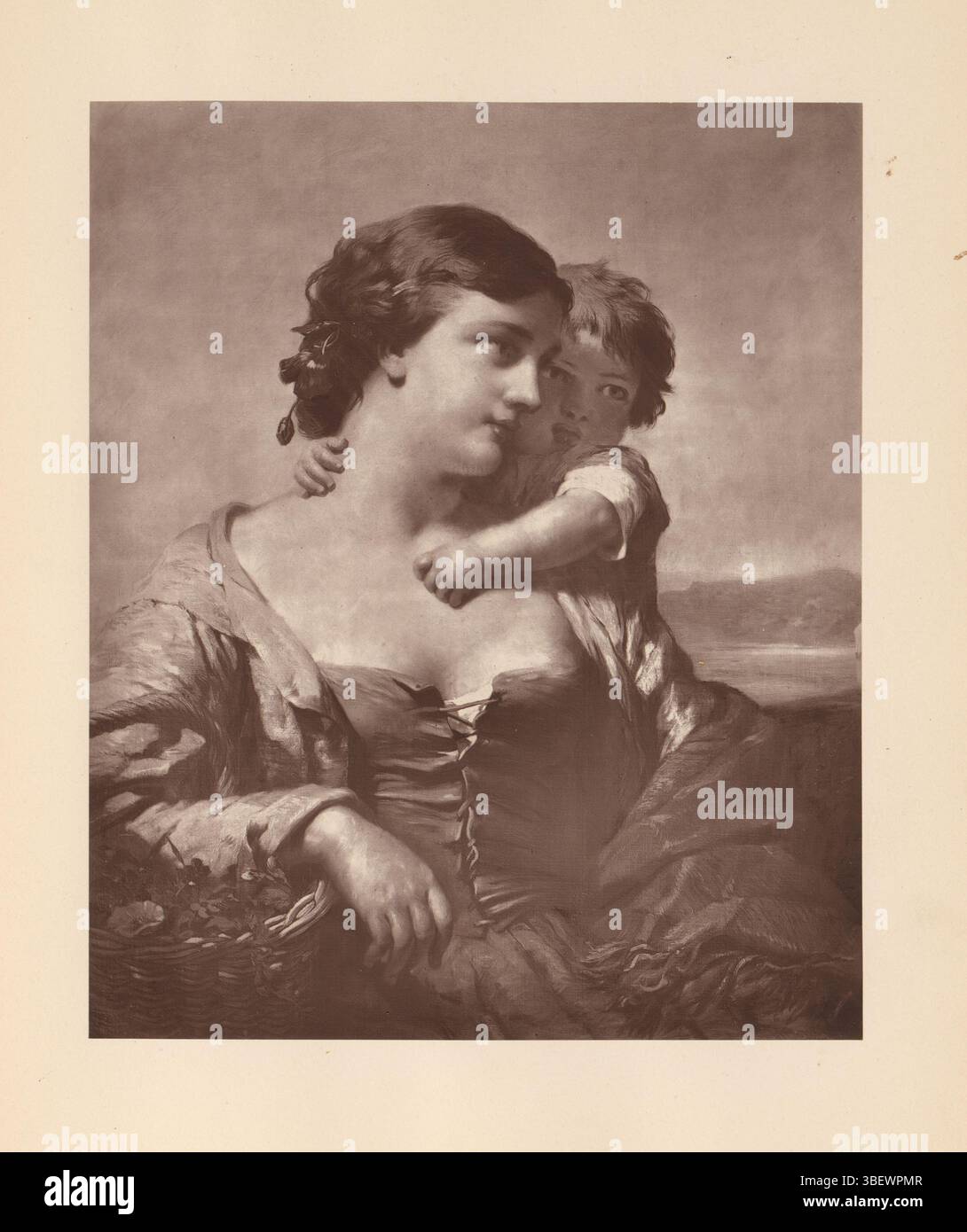 Hill, John Henry, riproduzione di un dipinto di una donna con bambino di John Henry Hill, stampa fotomeccanica, riproduzione, pagina, foto, libri illustrati fotografici, altezza 230 mm, larghezza 190 mm, maker, 1874 - 1879, carta, Woodburytype, 1839 - 1907 Foto Stock