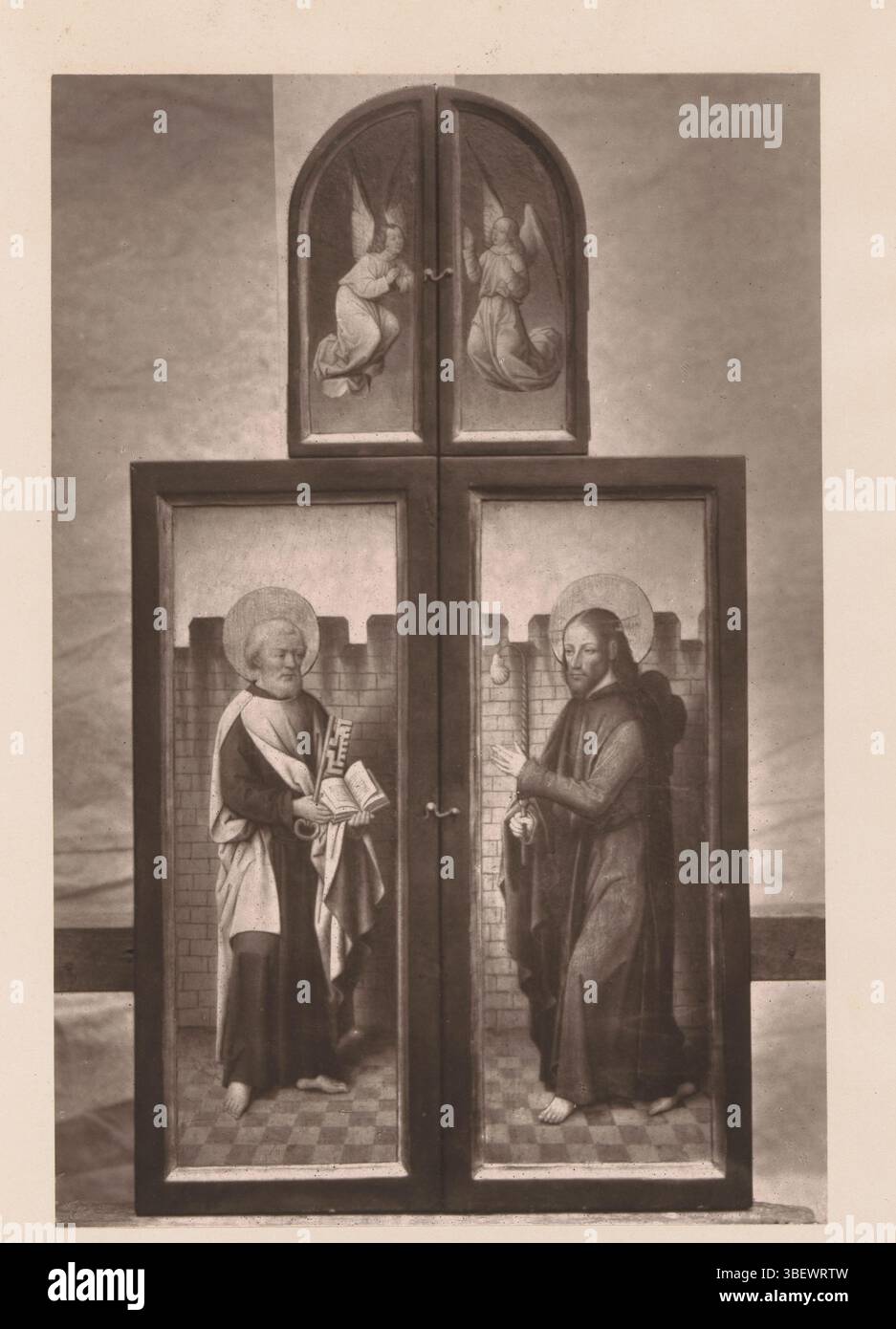 Riproduzione dell'esterno di un trittico dipinto con persone bibliche, stampa fotomeccanica, riproduzione, pagina, foto, libri illustrati fotografici, altezza 182 mm, larghezza 122 mm, maker, 1878 - 1883, carta, Woodburytype Foto Stock