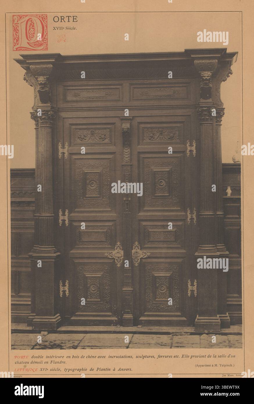 Anversa, Plantijn, Christoffel, Anversa, Maes, Joseph, porte, XVIIe Siècle, porta decorata, recto - timbrato, stampa fotomeccanica, pagina, foto, libri fotografici illustrati, PORTE double intériure, recto - stampato, LITT. P. - PL. 22., JJvy, altezza 336 mm, larghezza 227 mm, fotografo, 1876 - 1881, carta, collotipo, stampa leggera, fotolitografia, belga, 1838 - 1908, clichémaker, Work Conception, 1514 - 1589-07-01 Foto Stock