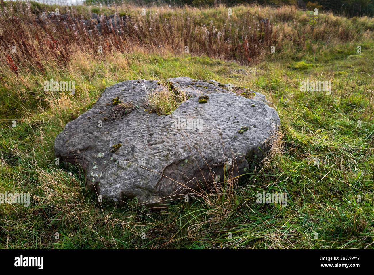 Pietra gritstone pesante frantumata in How Grove conduceva la miniera a Dirtlow Rake vicino a Castleton, un sito recentemente scavato e che ora è un monumento programmato. Foto Stock