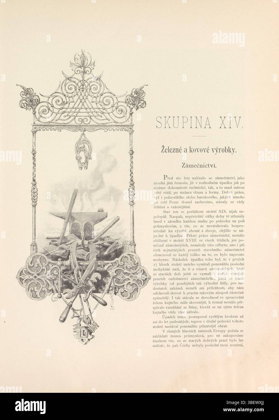 Praga, Bellmann, Carl, Praga, fotoreproduzioni di un disegno, che rappresenta un'incudine con strumenti, stampa fotomeccanica, riproduzione, pagina, foto, libri illustrati fotografici, altezza 195 mm, larghezza 87 mm, fotografo, 1890 - 1895, carta, autotipo, clichémaker, drammaturgo intermedio Foto Stock