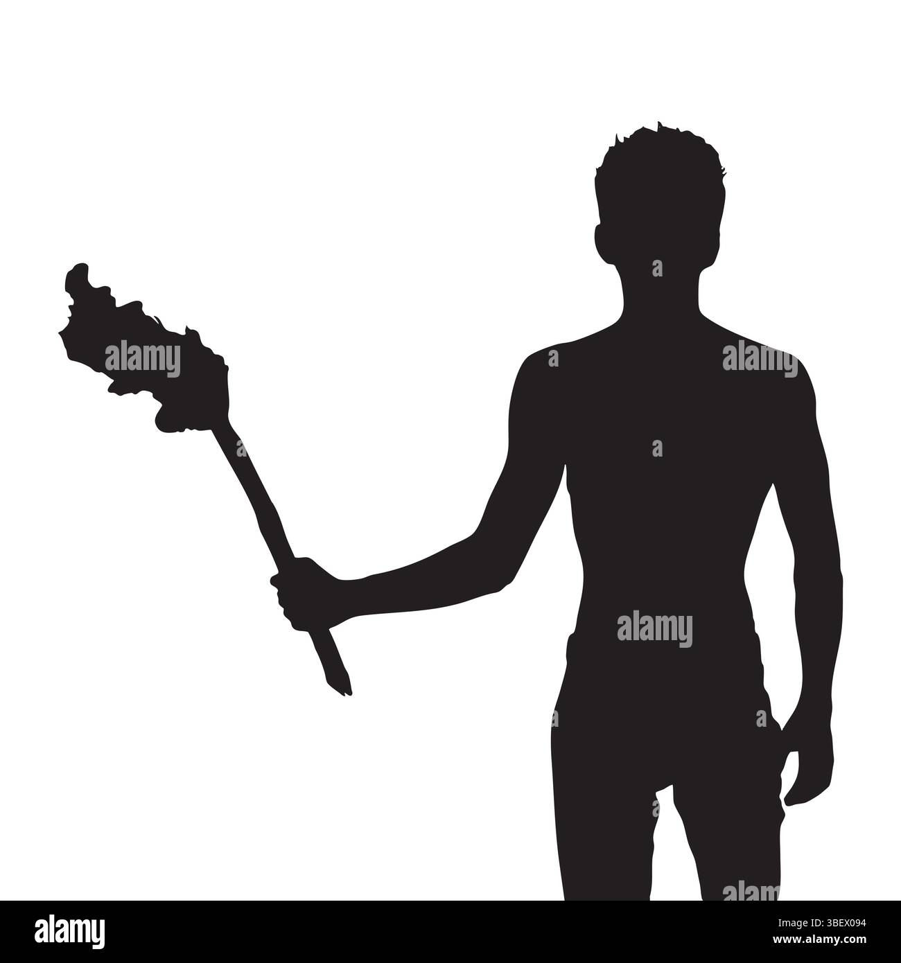 Silhouette della torcia da fuoco Man Holding isolata su sfondo bianco Illustrazione Vettoriale
