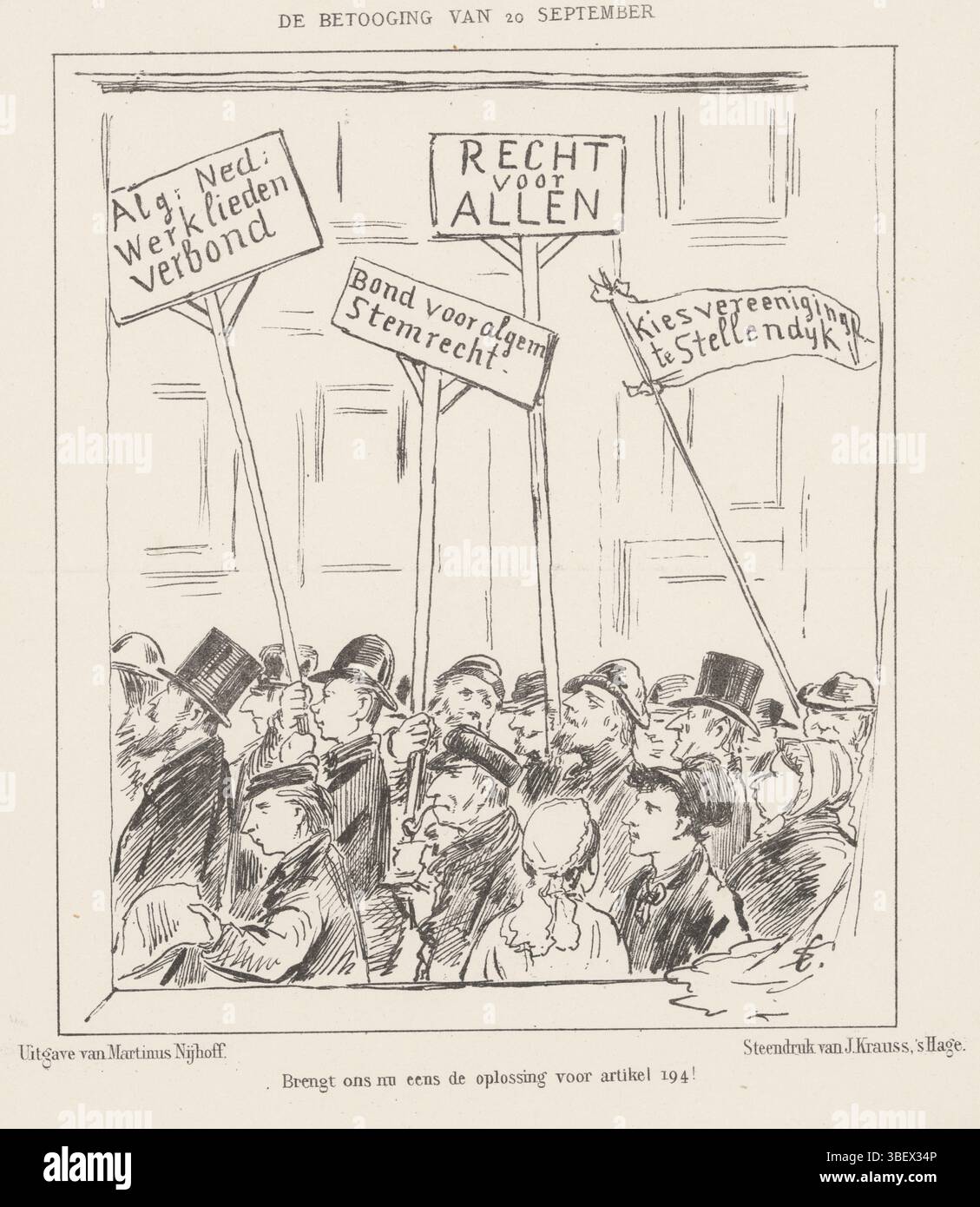 Den Haag, Nijhoff, Martinus, Den Haag, Krauss, J., Nederland, Schmidt Crans, Johan Michaël, De sehring van 20 September, Politieke spotprint, 1885, l’Aia, Paesi Bassi, Politieke si è occupata di una dimostrazione il 20 settembre 1885. Plate apparve al settimanale De Nederlandsche Spectator, nr. 38, 1885., stampa, Frederik Muller Historical plates, altezza 275 mm, larghezza 215 mm, Nederlands, 1830-04-30 - 1907-11-14, stampatore, 1885 - 1885, carta, litografia (tecnica), stampante, pubblicazione (evento), pubblicazione, 1826-12-26 - 1894-09-24, editore Foto Stock Den Haag, Nijhoff, Martinus, Den Haag, Krauss, J., Nederland, Schmidt Crans, Johan Michaël, De sehring van 20 September, Politieke spotprint, 1885, l’Aia, Paesi Bassi, Politieke si è occupata di una dimostrazione il 20 settembre 1885. Plate apparve al settimanale De Nederlandsche Spectator, nr. 38, 1885., stampa, Frederik Muller Historical plates, altezza 275 mm, larghezza 215 mm, Nederlands, 1830-04-30 - 1907-11-14, stampatore, 1885 - 1885, carta, litografia (tecnica), stampante, pubblicazione (evento), pubblicazione, 1826-12-26 - 1894-09-24, editore Foto Stock