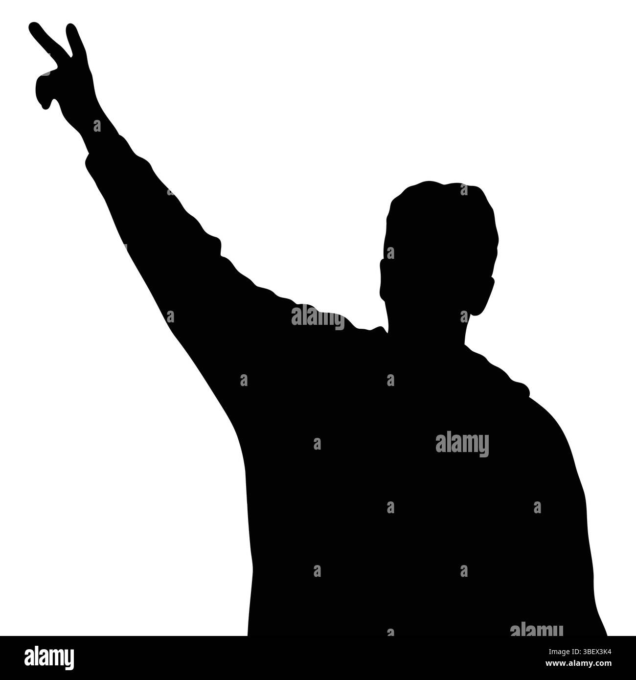 Silhouette dell'uomo che mostra il segno della pace con la mano in rilievo su sfondo bianco Illustrazione Vettoriale
