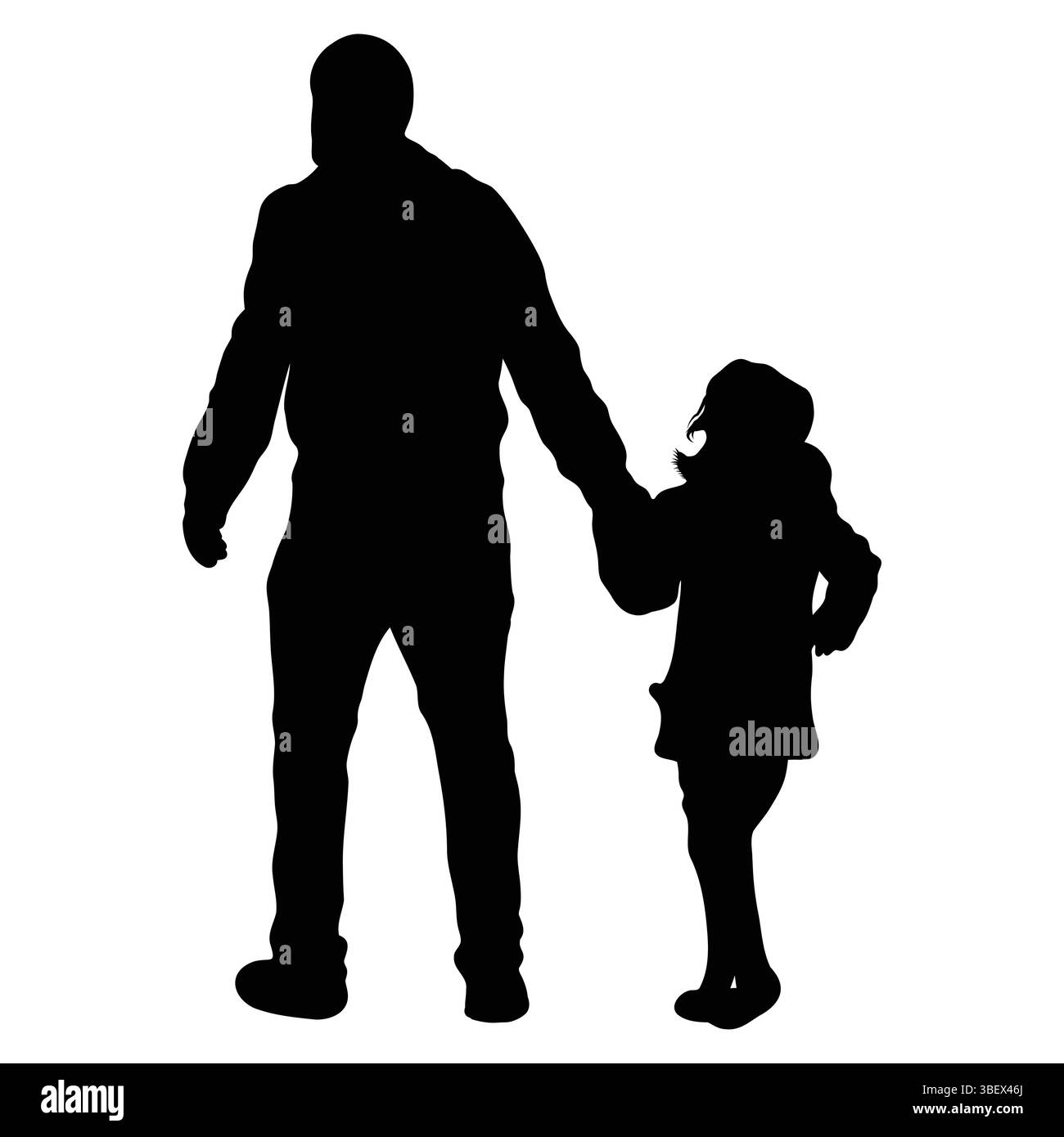 Padre e figlia hanno fatto la silhouette, camminando insieme mano nella mano, creando un toccante momento familiare. Illustrazione Vettoriale