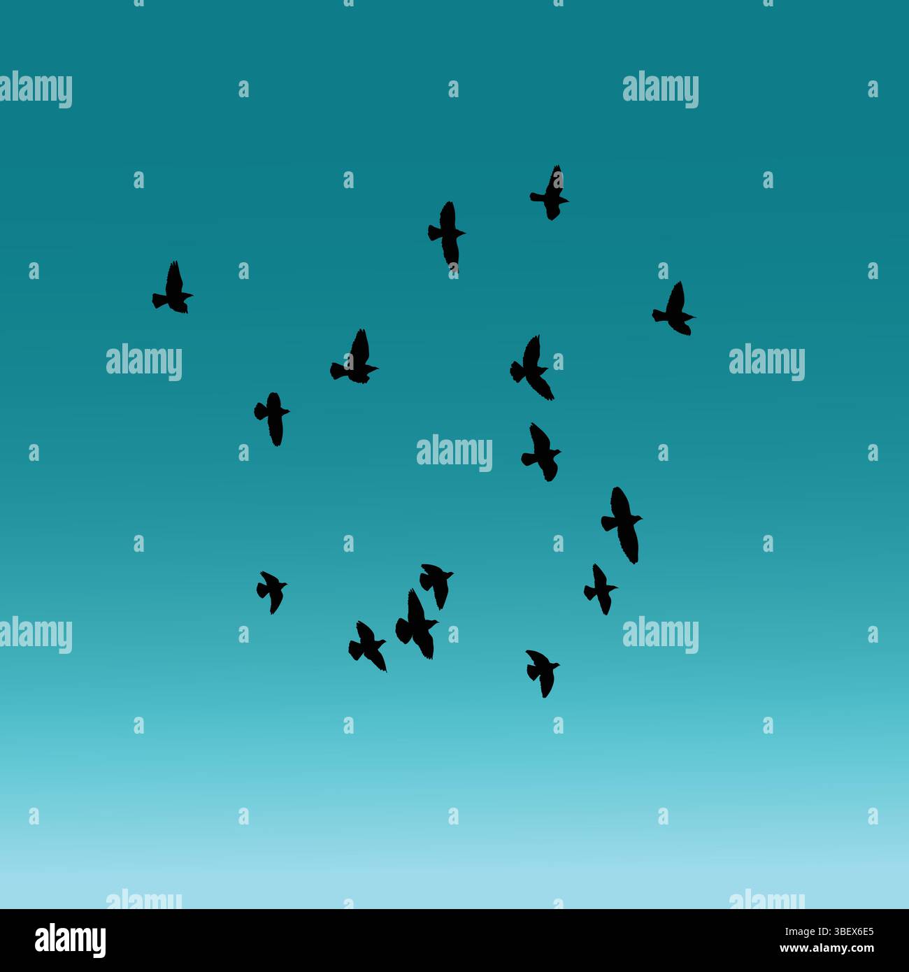 La silhouette degli uccelli in un cielo blu brillante crea un senso di libertà e infinite possibilità. Illustrazione Vettoriale