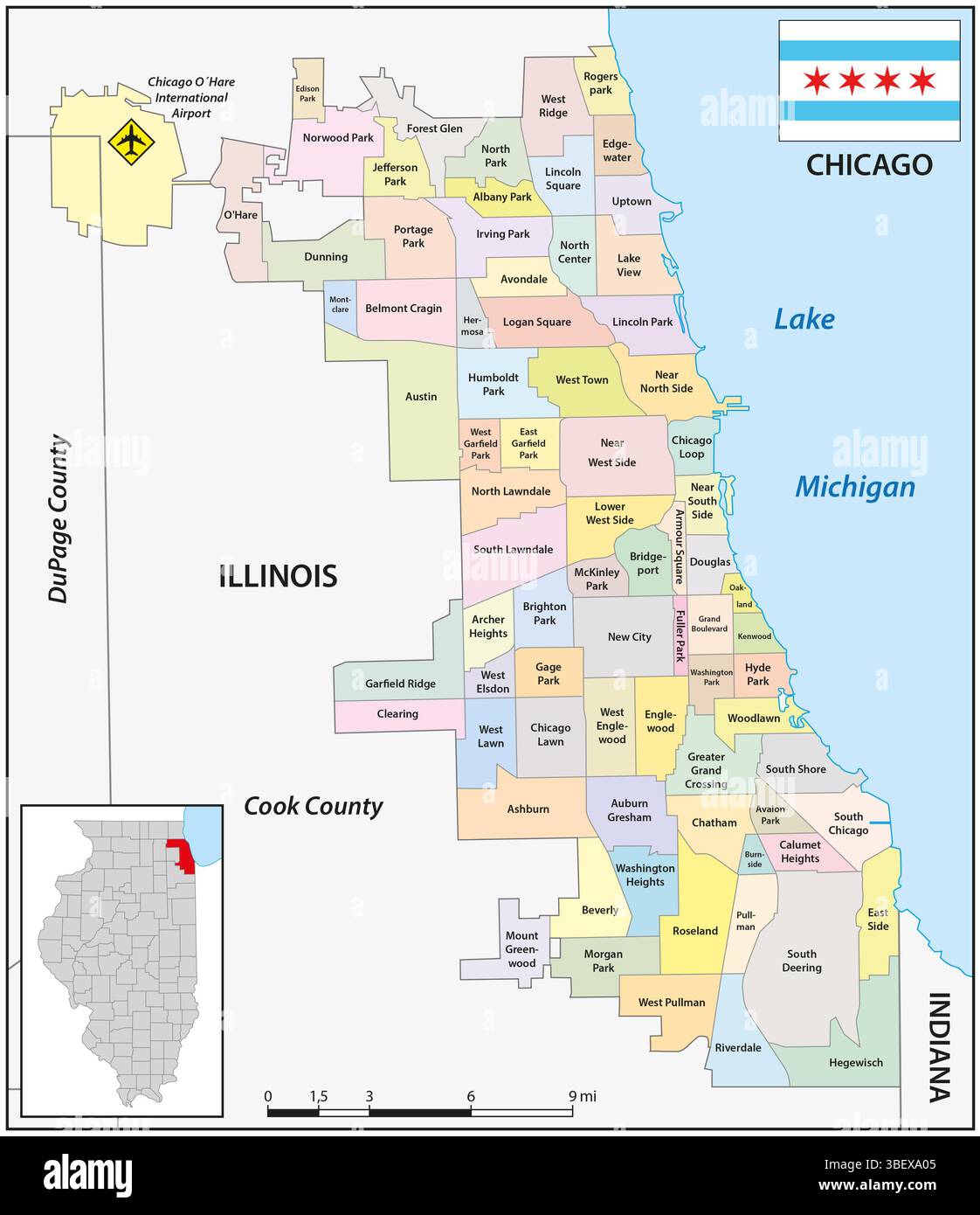 Mappa del quartiere di Chicago, Illinois, Stati Uniti Foto Stock