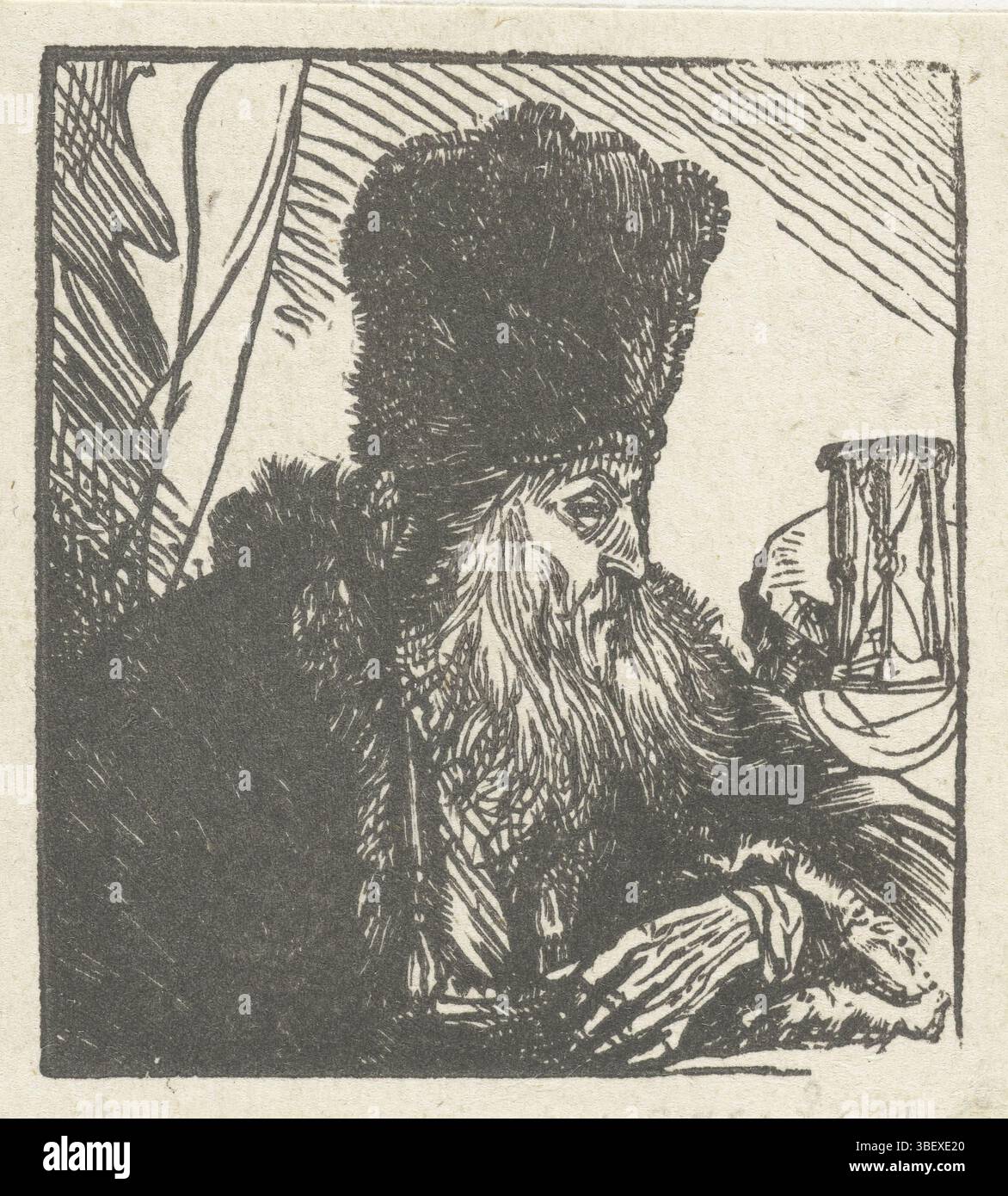 Lievens, Jan, imparato con una clessidra, vero in basso a sinistra - stampato, altezza 58 mm, larghezza 48 mm, concezione del lavoro, 1607-10-24 - 1674-06-04, su disegno, 1625 - 1674, secondo quarto del xvii secolo, terzo quarto del xvii secolo, carta, legno, incisore, incisore, incisore Foto Stock