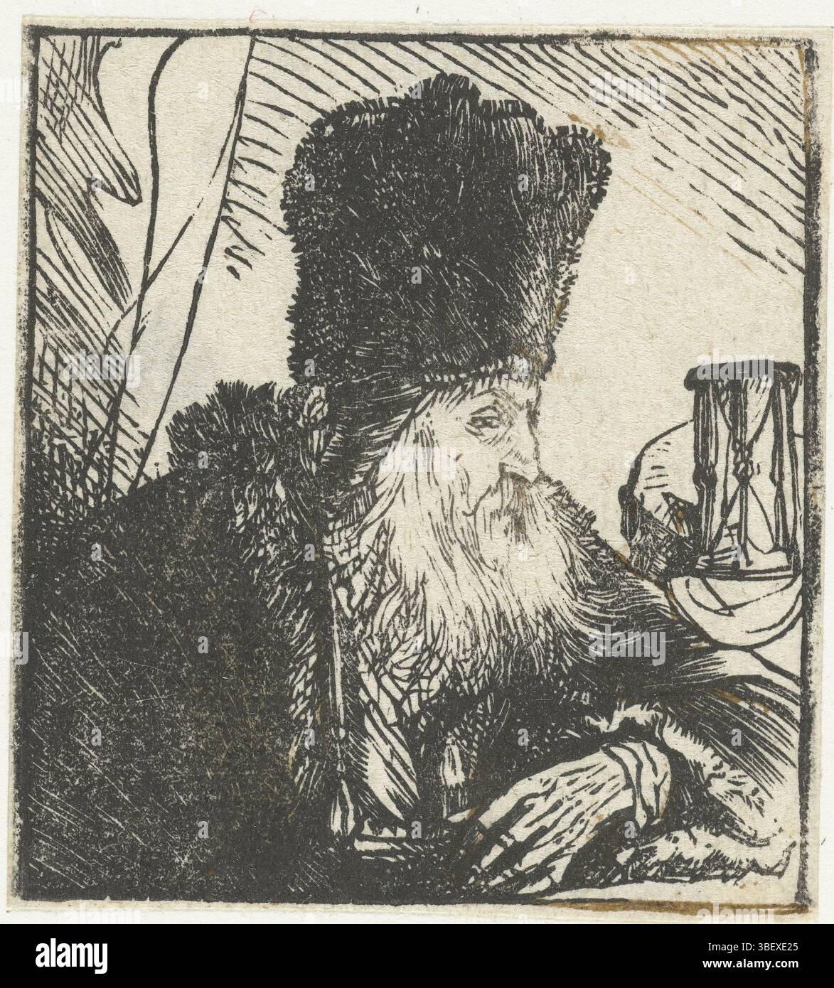 Lievens, Jan, imparato con una clessidra, vero in basso a sinistra - stampato, altezza 58 mm, larghezza 48 mm, concezione del lavoro, 1607-10-24 - 1674-06-04, su disegno, 1625 - 1674, secondo quarto del xvii secolo, terzo quarto del xvii secolo, carta, legno, incisore, incisore, incisore Foto Stock