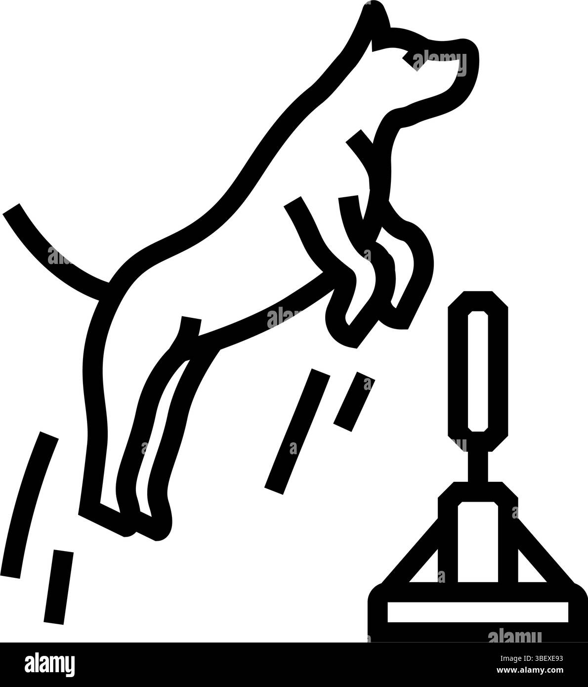 illustrazione vettoriale dell'icona della linea del concorso per cani che salta ostacoli Illustrazione Vettoriale