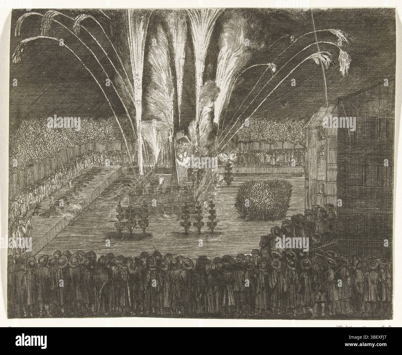 Olanda settentrionale, fuochi d'artificio all'ingresso del re Willem III a l'Aia, 1691., stampa, Frederik Muller Historic plates, altezza 147 mm, larghezza 180 mm, stampatore, 1691 - 1691, quarto quarto del xvii secolo, carta, incisione, incisione (processo di stampa) Foto Stock