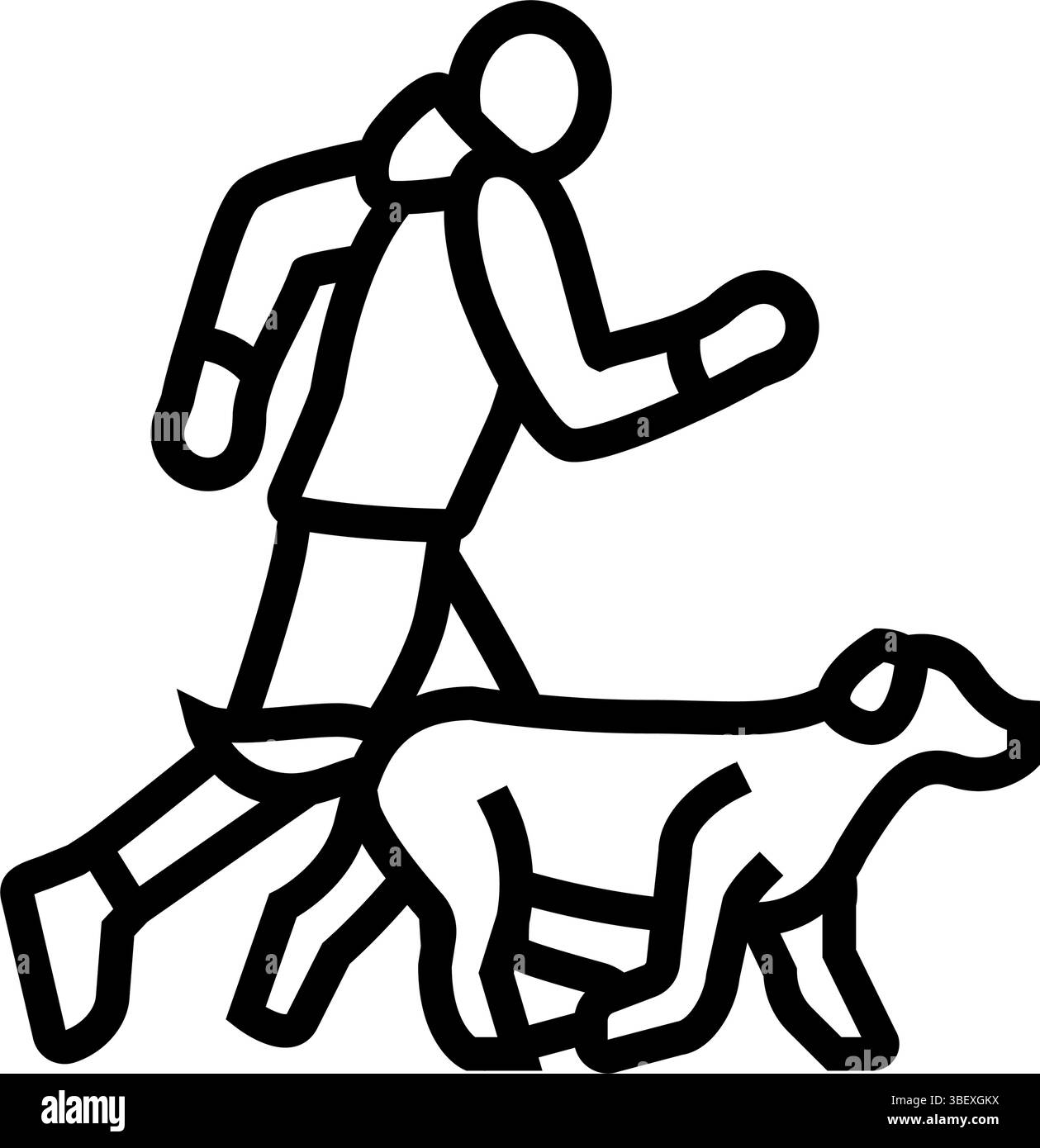 e il gestore che esegue la gara di cani mostra l'icona della linea, illustrazione vettoriale Illustrazione Vettoriale