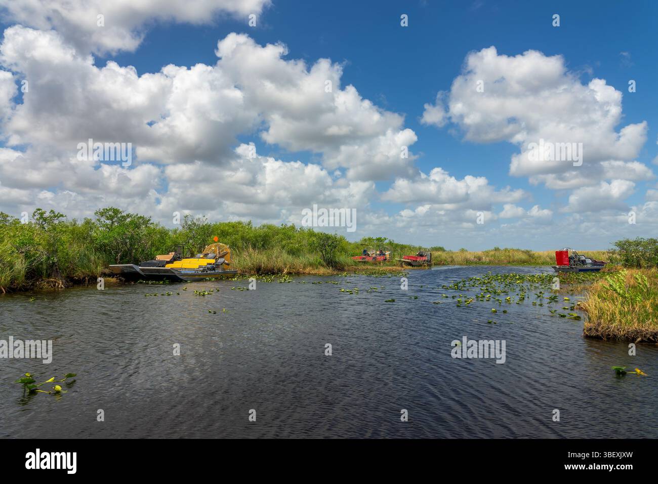 Idroscivolante sull'acqua, paesaggio panoramico delle paludi nel Parco Nazionale delle Everglades, Florida Foto Stock