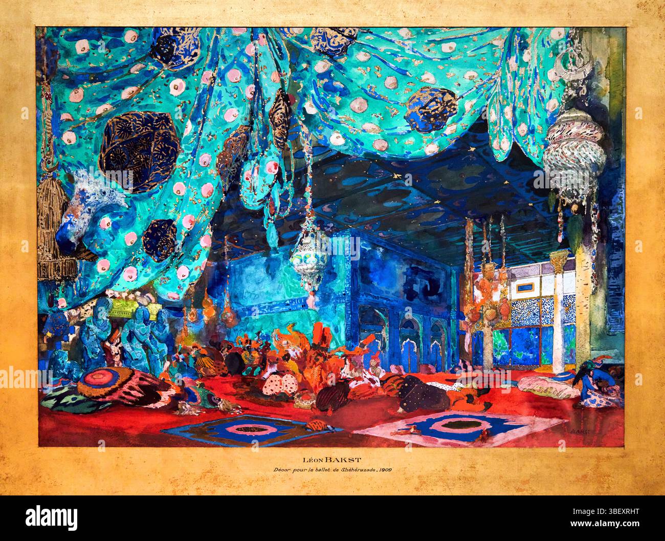 Stage Design Project for the Ballet Sheherezade, 1910, Gouache, acquerello, pennellate d'oro e matita su carta, Léon Bakst (Grodno, 1866-Rueil-Malmaiso Foto Stock