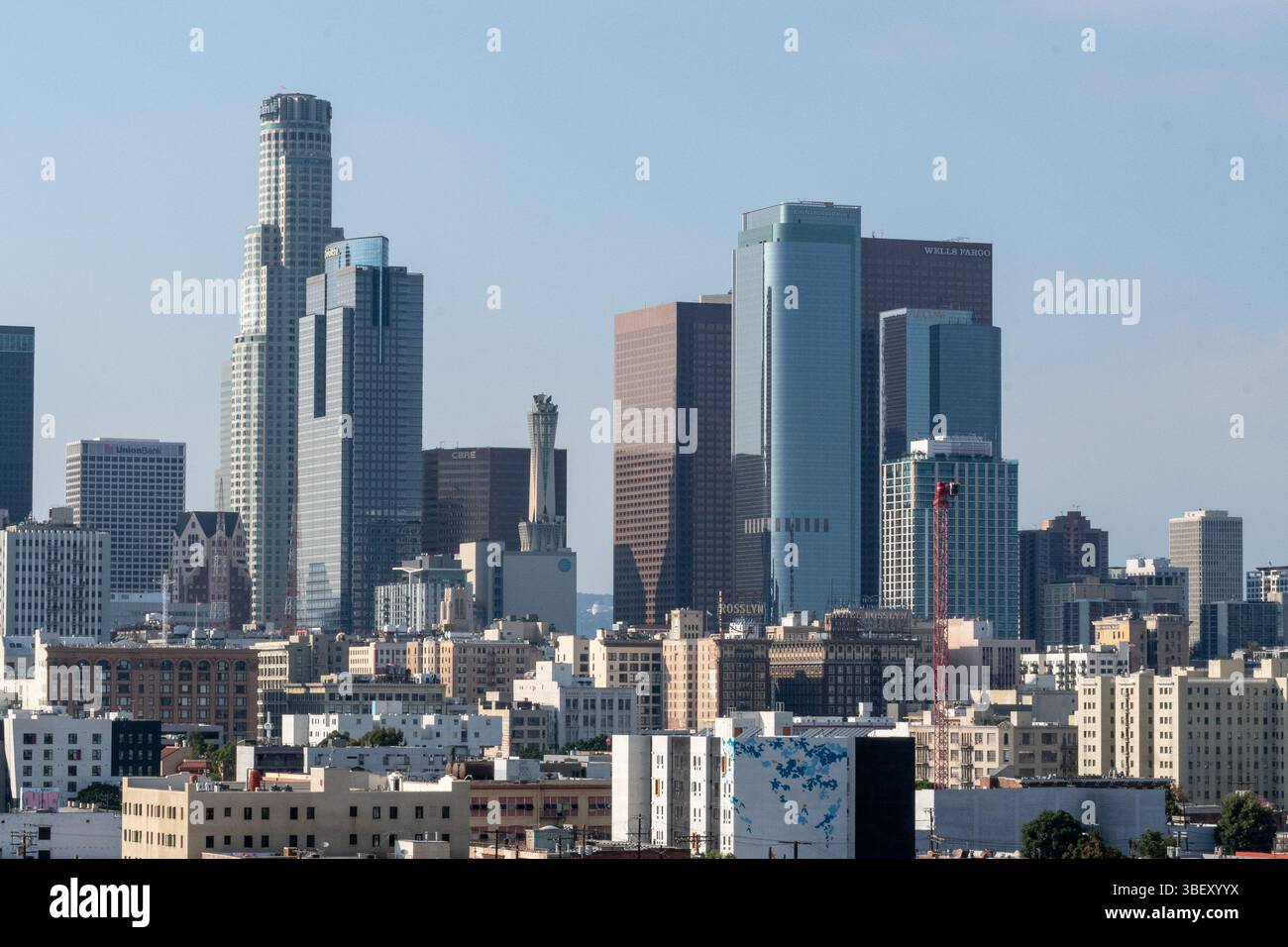 Downtown, Los Angeles, California, Stati Uniti - 20 settembre 2023: Vista dal tetto dello skyline di Downtown Los Angeles Foto Stock
