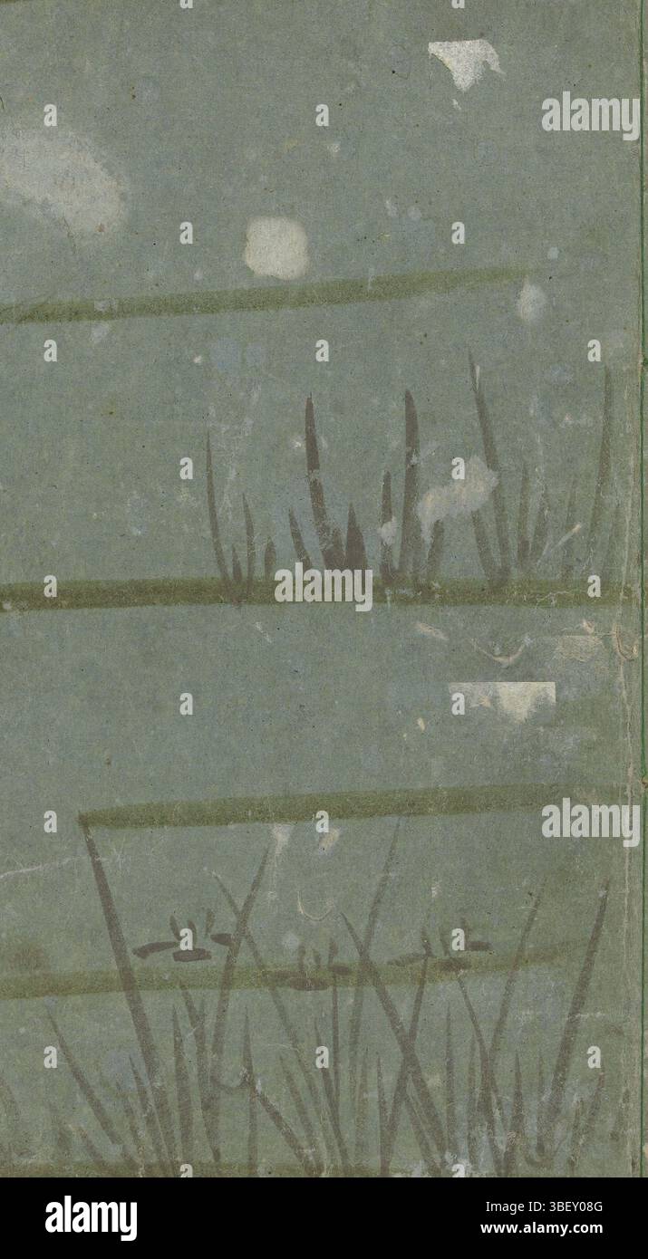 Edo, Suwaraya Ihachi, Edo, Suwaraya Mohei, Tsutaya Juzaburo (Koshodo), Enshi, Andô, Hokusai, Katsushika, Toto shokei ichiran, celebri sguardi sulla capitale orientale, copertina interna - timbrata, due parti (complete), rilegate in un'unica parte; copertina verde con motivo d'erba; title strip in alto a sinistra; 21 fogli numerati: 1a, prefazione; 1b-20a, immagini di persone dentro e intorno alla città (una pagina aggiuntiva, senza numero); ultima pagina, colofono. In copertina nera, libro, stampe, Giappone (collezione), altezza 256 mm, larghezza 174 mm, 1760-10-12 - 1849-05-10, stampatore, 1800 - 1815, primo quarto del xix secolo, carta, colore wo Foto Stock