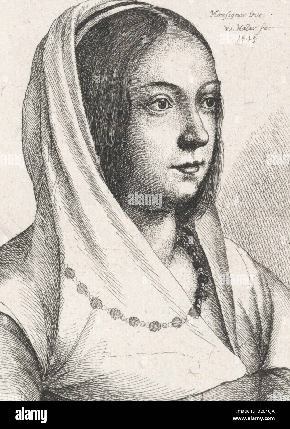 Bonsignori, Francesco, Anversa, Hollar, Venceslao, ritratto di una giovane donna con velo, stampato verso, altezza 96 mm, larghezza 71 mm, ceco, 1607-07-13 - 1677-03-25, stampatore, 1645 - 1645, carta, etching, Work Concept, italiano, 1455 - 1519-07-02 Foto Stock