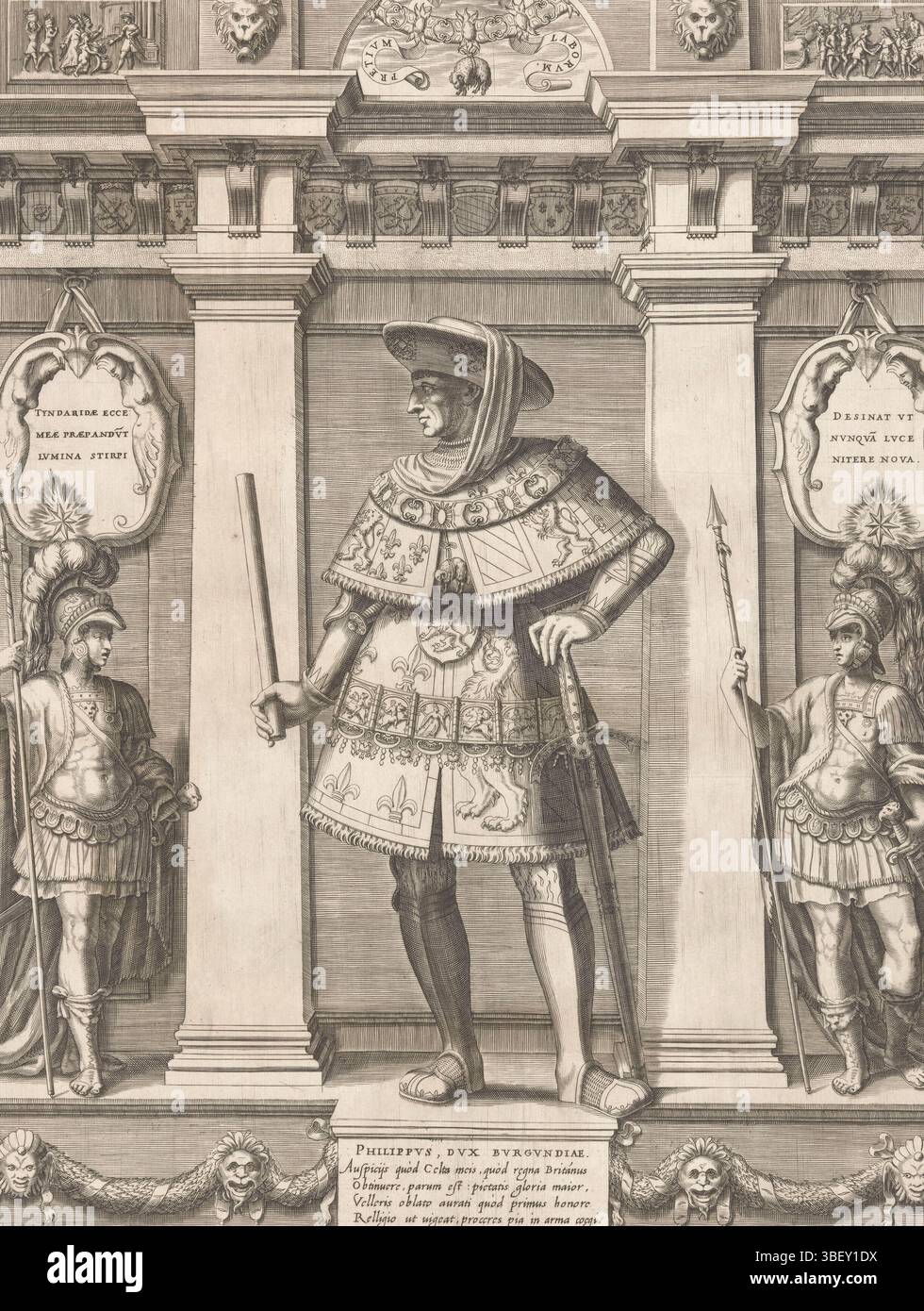 Sconosciuto, terzo, Francesco, Italia, Oselli, Gaspare, Austriacae gentis imaginum, ritratti di membri della Casa austriaca, Ritratto di Filippo il buono, Duca di Borgogna, sconosciuto, verso - timbrato, stampa, altezza 521 mm, larghezza 350 mm, italiano, 1536, stampatore, 1569 - 1569, carta, incisione, incisione (processo di stampa), 1523 - 1591, drago intermedio, disegnando, per immagine, fornitore di privilegi Foto Stock