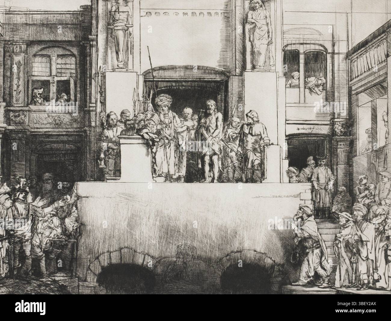 Reno, Rembrandt of, Cristo mostrato al popolo: Lastra distesa, stampa, altezza 383 mm, larghezza 455 mm, Paesi Bassi settentrionali, 1606-07-15 - 1669-10-08, 1655 - 1655, terzo quarto del xvii secolo, carta, ago secco Foto Stock