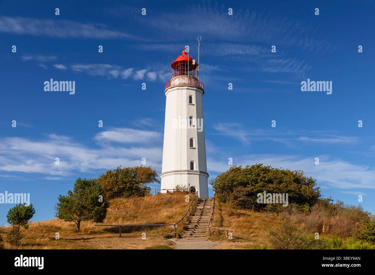 Faro di Dornbusch, Hiddensee Isola, Meclemburgo-Pomerania Occidentale, Germania Foto Stock
