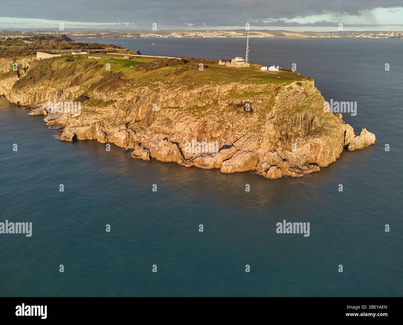 Una vista mattutina delle scogliere di Berry Head, il punto più meridionale di Torbay, a Brixham, Torbay, Devon, Gran Bretagna. Foto Stock