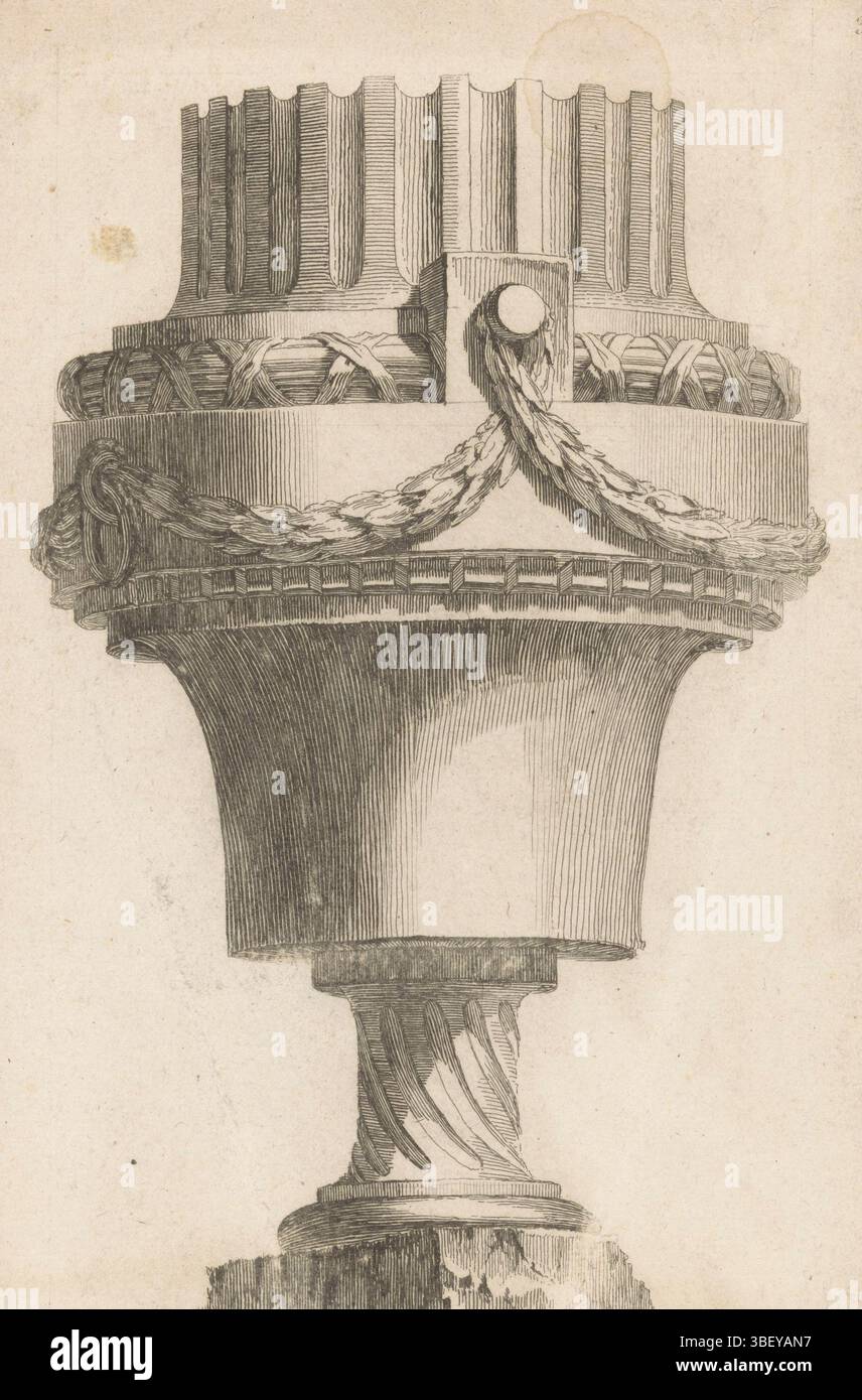 Baquoy, C., Parigi, Chéreau, Jacques-Francois, Delafosse, Jean Charles, sconosciuto, IIe volume De l'oeuvre de J. CH. Delafosse, V Vases antiquariato. Cahier V, vaso con ghirlande, verso - stampato, un vaso ornato con ghirlande., stampa, stampa ornamentale, stampe, stampe ornamentali, altezza 251 mm, larghezza 163 mm, macchina di stampa, 1771 - 1771, carta, incisione, incisione, incisione (processo di stampa), ideazione del lavoro, francese, 1734 - 1791-10-11, secondo il progetto, pubblicazione (evento), pubblicazione, 1742-10-14 - 1794-05-16, editore, incisione (processo di stampa) Foto Stock