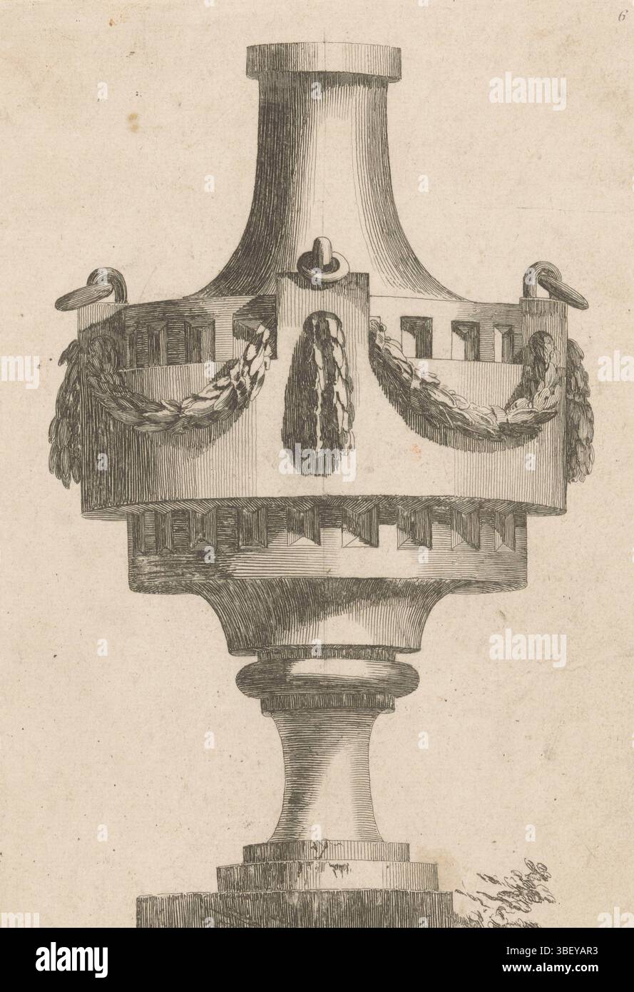 Baquoy, C., Parigi, Chéreau, Jacques-Francois, Delafosse, Jean Charles, sconosciuto, IIe volume De l'oeuvre de J. CH. Delafosse, V Vases antiquariato. Cahier V, vaso con guirlande, stampato in verso, vaso ornato con anelli e garlande, stampa, stampe ornamentali, stampe, altezza 256 mm, larghezza 164 mm, macchina di stampa, 1771 - 1771, carta, incisione, incisione, incisione (processo di stampa), ideazione del lavoro, francese, 1734 - 1791-10-11, secondo design, pubblicazione (evento), pubblicazione, editore Foto Stock