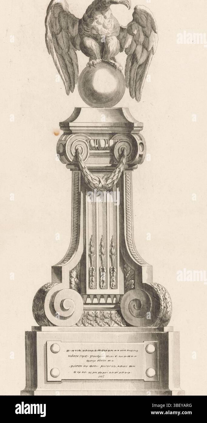 Parigi, Chéreau, Jacques-Francois, Delafosse, Jean Charles, Berthault, III volume De l'oeuvre de J. CH. Delafosse, 29th Cahier EE Lutrins, et Soleis, lezione con aquila, Parigi, verso - timbrato, una lezione decorata con una ghirlande e un'aquila su un globo., stampa, stampe ornamentali, stampe, altezza 369 mm, larghezza 227 mm, stampatore, 1771 - 1771, carta, incisione, incisione, incisione (processo di stampa), ideazione del lavoro, francese, 1734 - 1791-10-11, secondo il proprio progetto, Publication (Event), Publication, 1742-10-14 - 1794-05-16, editore Foto Stock