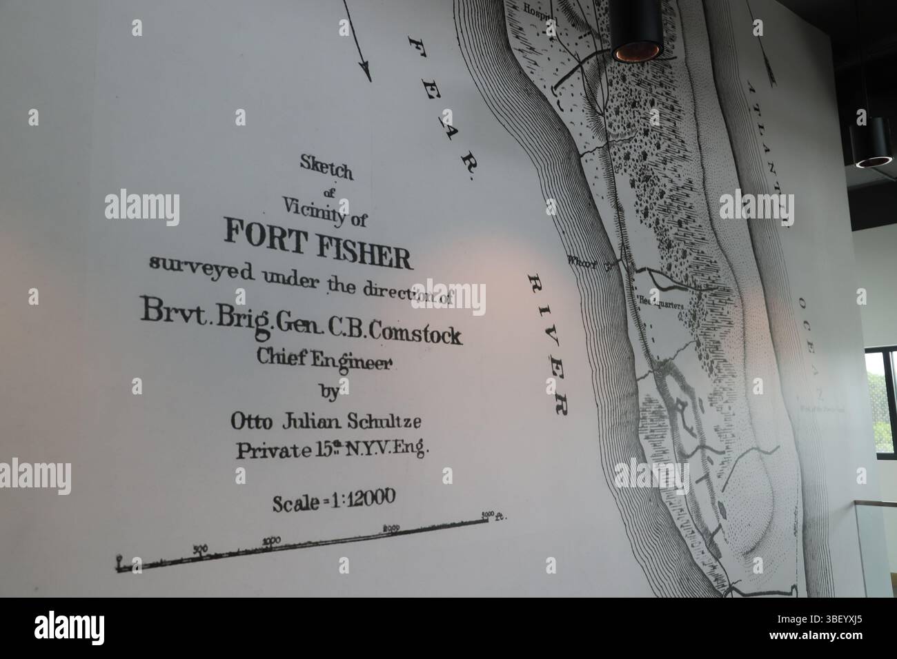 Vecchia mappa di Fort Fisher, un sito storico del North Carolina, Stati Uniti Foto Stock
