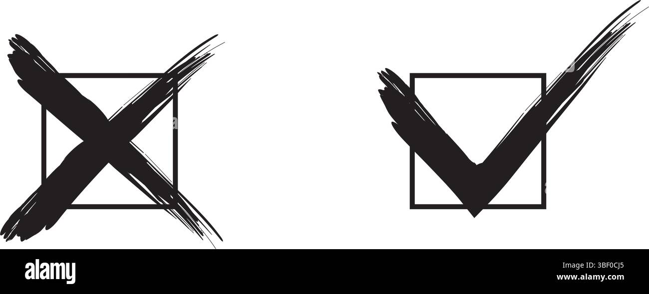 immagine del vettore isolato con il segno di spunta e la croce Illustrazione Vettoriale