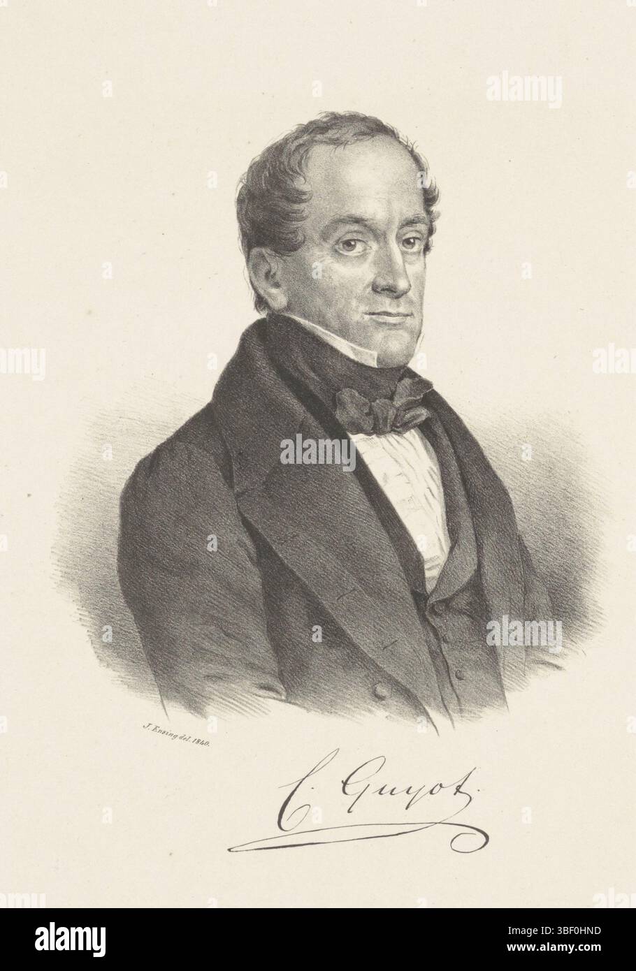Groninga, Ensing, Jan, Ritratto di C. Guyot, verso - timbrato, il ritratto è usato a destra. Sotto il ritratto ci sono firma., stampa, altezza 383 mm, larghezza 270 mm, 1819-03-10 - 1894-12-19, stampatrice, 1840-1840, carta, litografia (tecnica) Foto Stock
