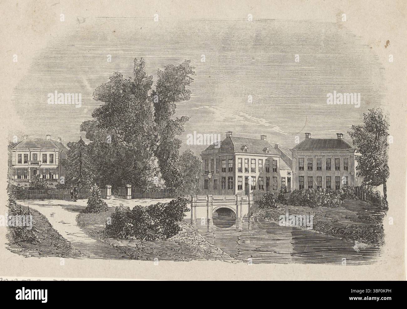 Paesi Bassi, Weissenbruch, Isaac, paesaggio urbano con ponte, Paesi Bassi, stampa, altezza 124 mm, larghezza 177 mm, olandese, 1826-08-27 - 1912-11-13, stampatrice, 1836 - 1912, carta, incisione in legno Foto Stock