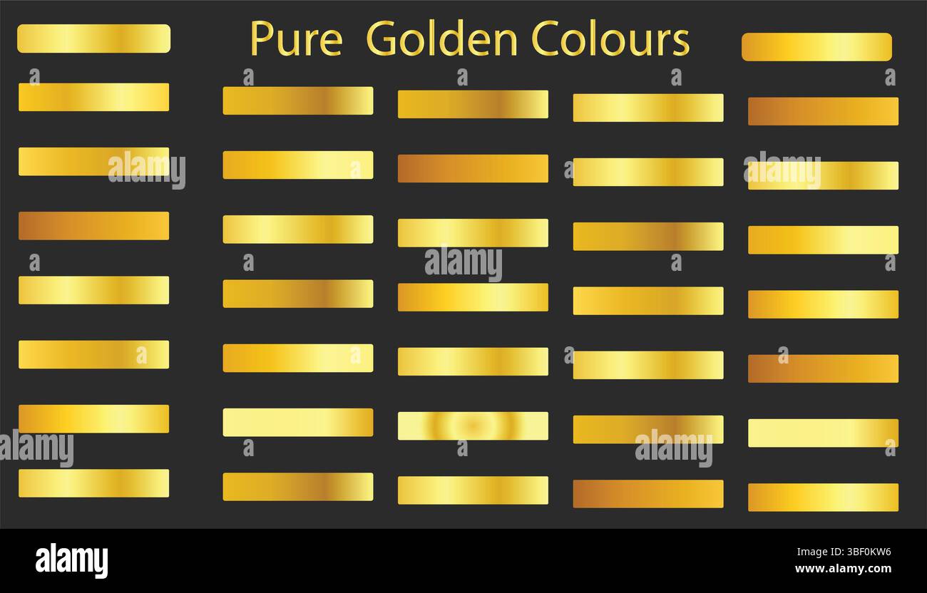 Set di barre pure Golden Gradient – Swatches Luxury Metallic Gold su sfondo nero Illustrazione Vettoriale