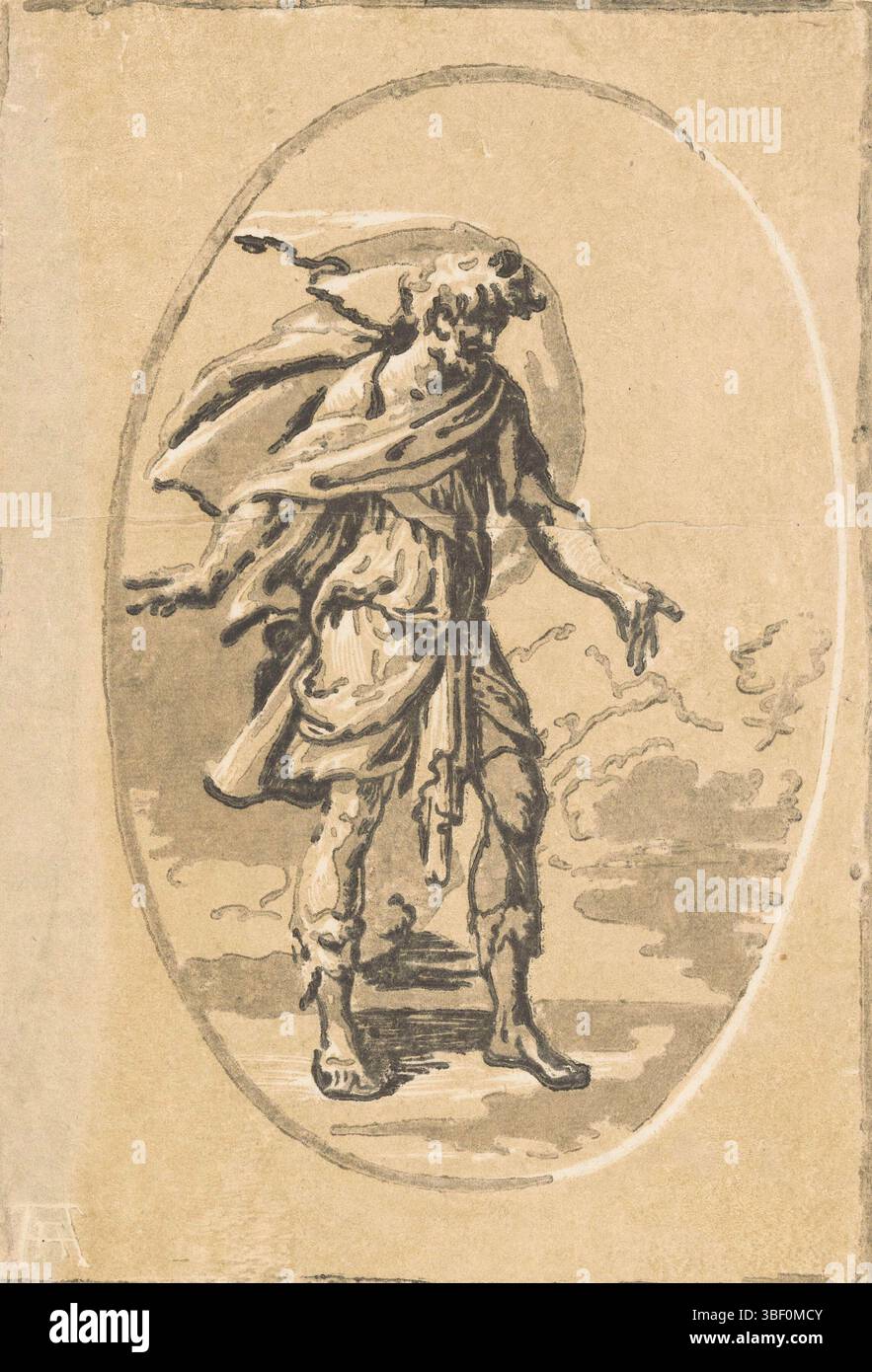 Italia, Andreani, Andrea, Parmigianino, Italia, Carpi, Ugo da, sorpresa, uomo con le braccia spalmate in un paesaggio, verso - stampigliato, Un uomo con le braccia spalmate in piedi in un paesaggio, forse Giasone vedendo il mare., stampa, altezza 277 mm, larghezza 196 mm, italiano, stamperia, 1502 - 1532, terzo quarto XV secolo, quarto XV secolo, primo quarto XVI secolo, secondo quarto XVI secolo, carta, clair-obscur-Wood, concetto di lavoro, 1503-01-11-1540-08-24, secondo il progetto di, pubblicazione, 1559 - 1629, editore Foto Stock