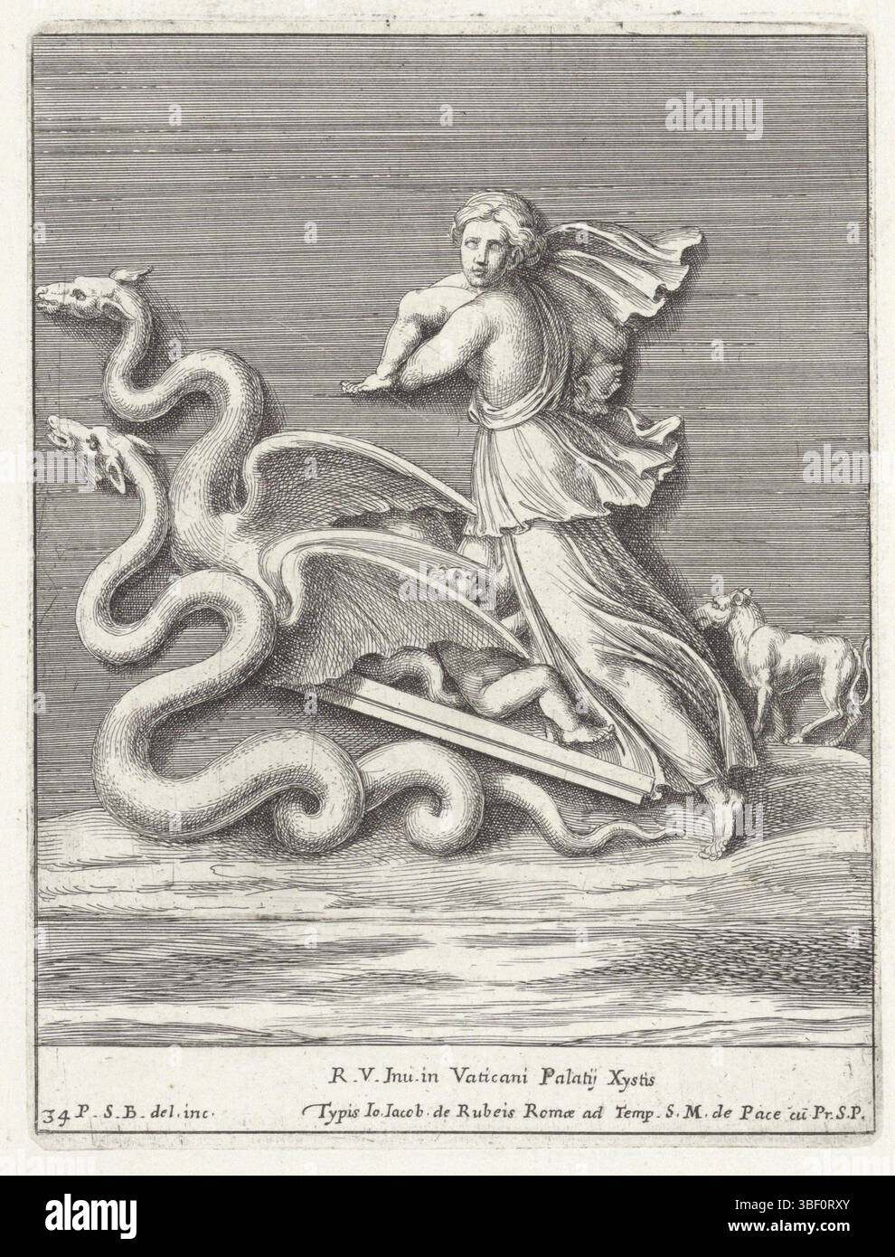 Roma, Rossi, Giovanni Giacomo de', città del Vaticano, Raffaello, Italia, Bartoli, Pietro Sante, Relievens nella Loggia di Raffaello, Medea, Roma, Medea con i suoi due figli morti è disegnata da due draghi., stampa, altezza 164 mm, larghezza 123 mm, italiano, 1615 - 1700-11-07, macchina per stampa, 1645 - 1700, carta, incisione, incisione (processo di stampa), tiratore intermedio, dopo il disegno, concezione del lavoro, 1483-04-07 - 1520-07, secondo design, concetto di lavoro, secondo pubblicazione (evento), pubblicazione, 1627 - 1700-11-07, editore Foto Stock