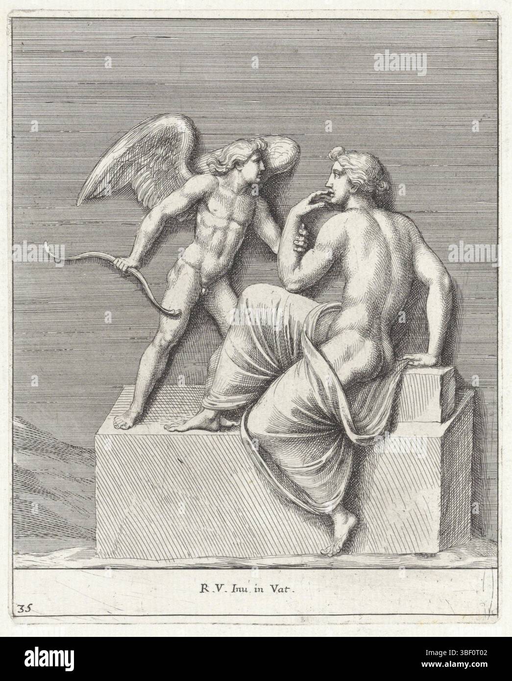 Roma, Rossi, Giovanni Giacomo de', città del Vaticano, Raffaello, Italia, Bartoli, Pietro Sante, Relievens nella Loggia di Raffaello, Venere e Amor, Roma, Amor sta con l'arco per la Venere seduta e la afferra per il braccio., stampa, stampa 164 mm, larghezza 132 mm, italiano, 1615 - 1700-11-07, macchina per stampa, 1645 - 1700, carta, incisione, incisione (processo di stampa), intermediario Drawing by, Work Conception, 1483-04-07 - 1520-07, dopo la progettazione, concetto di lavoro, 1484-07 - 1520-04-07, 1520-04-07, dopo la pubblicazione, pubblicazione, 1627 Foto Stock