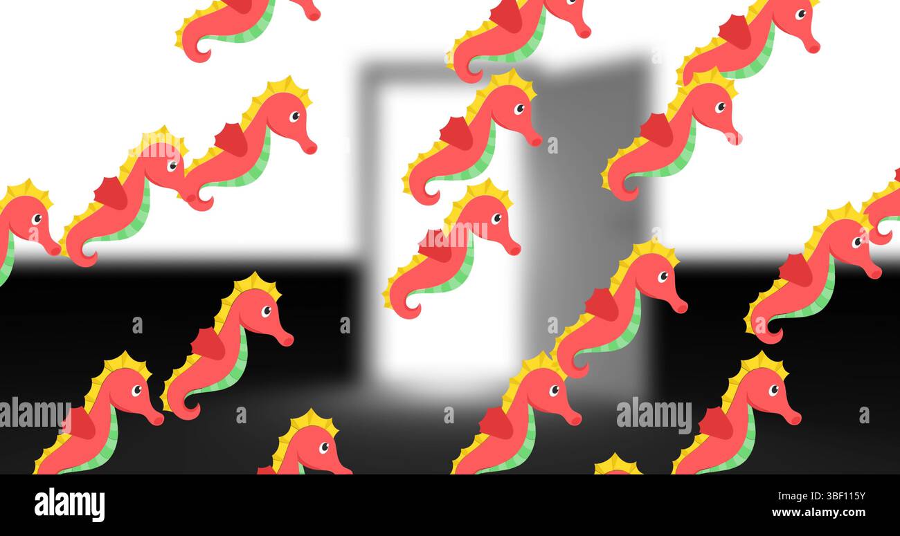 Immagine di film rosa cavallucci marini sulla porta aperta Foto Stock