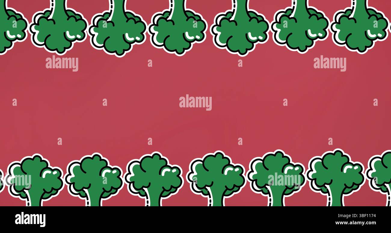 Immagine delle icone dei broccoli su sfondo rosso Foto Stock