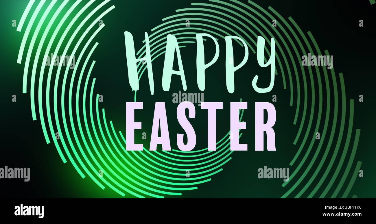 Immagine della felice pasqua su spirale verde e sfondo nero Foto Stock