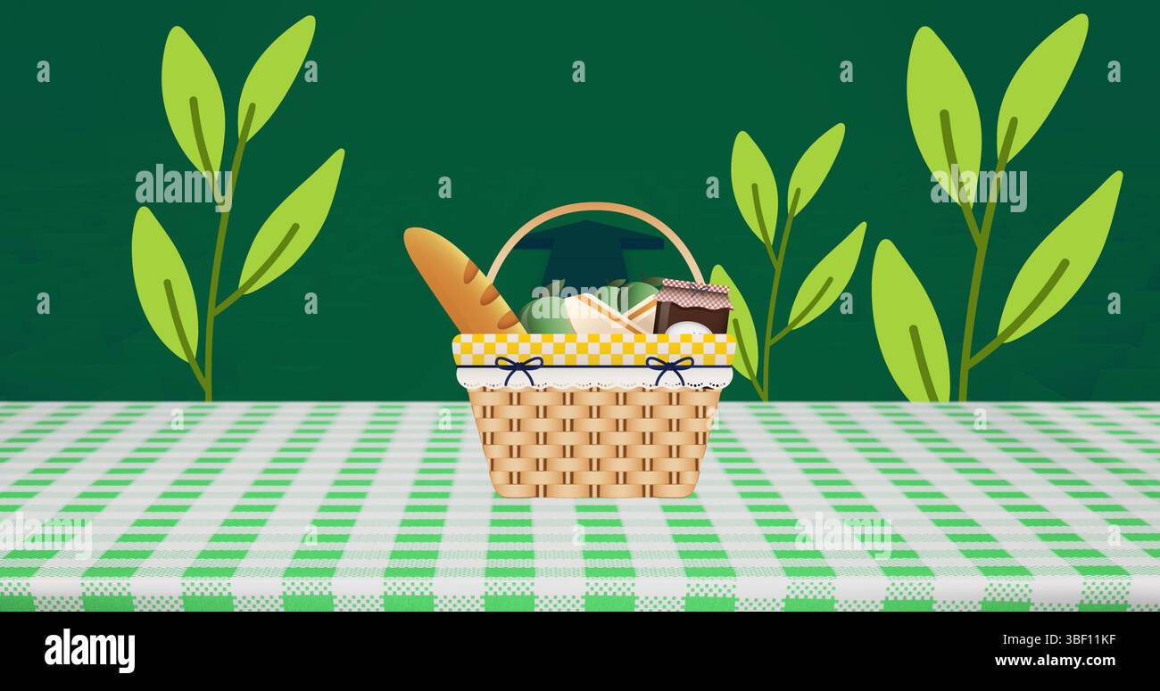 Immagine del cestino con cibo sopra le piante Foto Stock