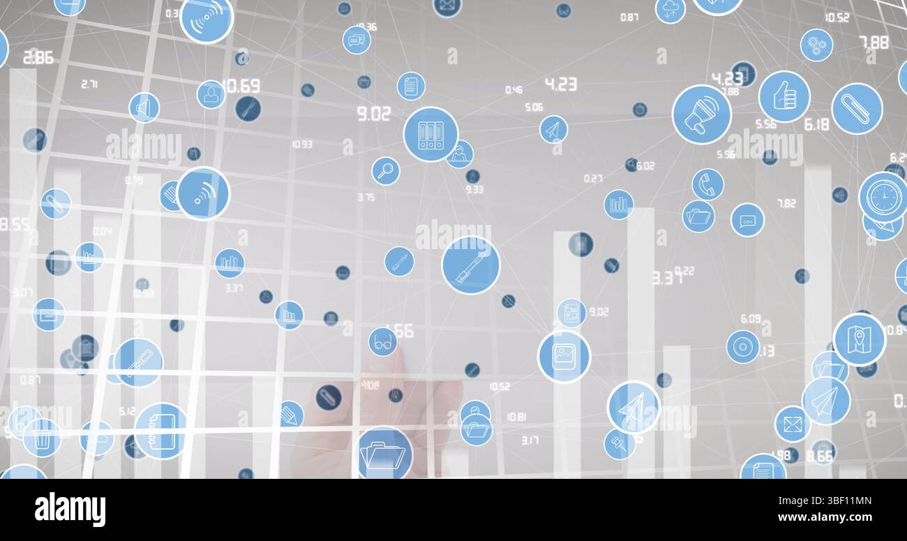 Immagine del grafico e della rete delle connessioni su sfondo grigio Foto Stock