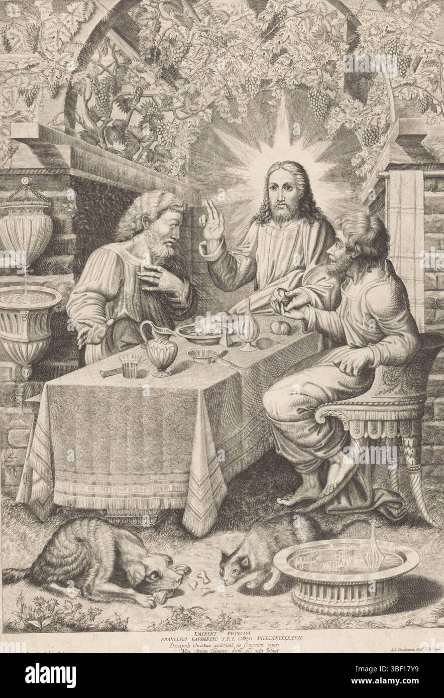 Città del Vaticano, Raffaello, Roma, Vouillemont, Sébastien, Emmaus Meal, verso - stampato, altezza 473 mm, larghezza 325 mm, francese, 1610 - 1660, stampatore, 1642 - 1642, carta, incisione, incisione (processo di stampa), concetto di lavoro, 1483-04-07 - 1520-04-07' Foto Stock
