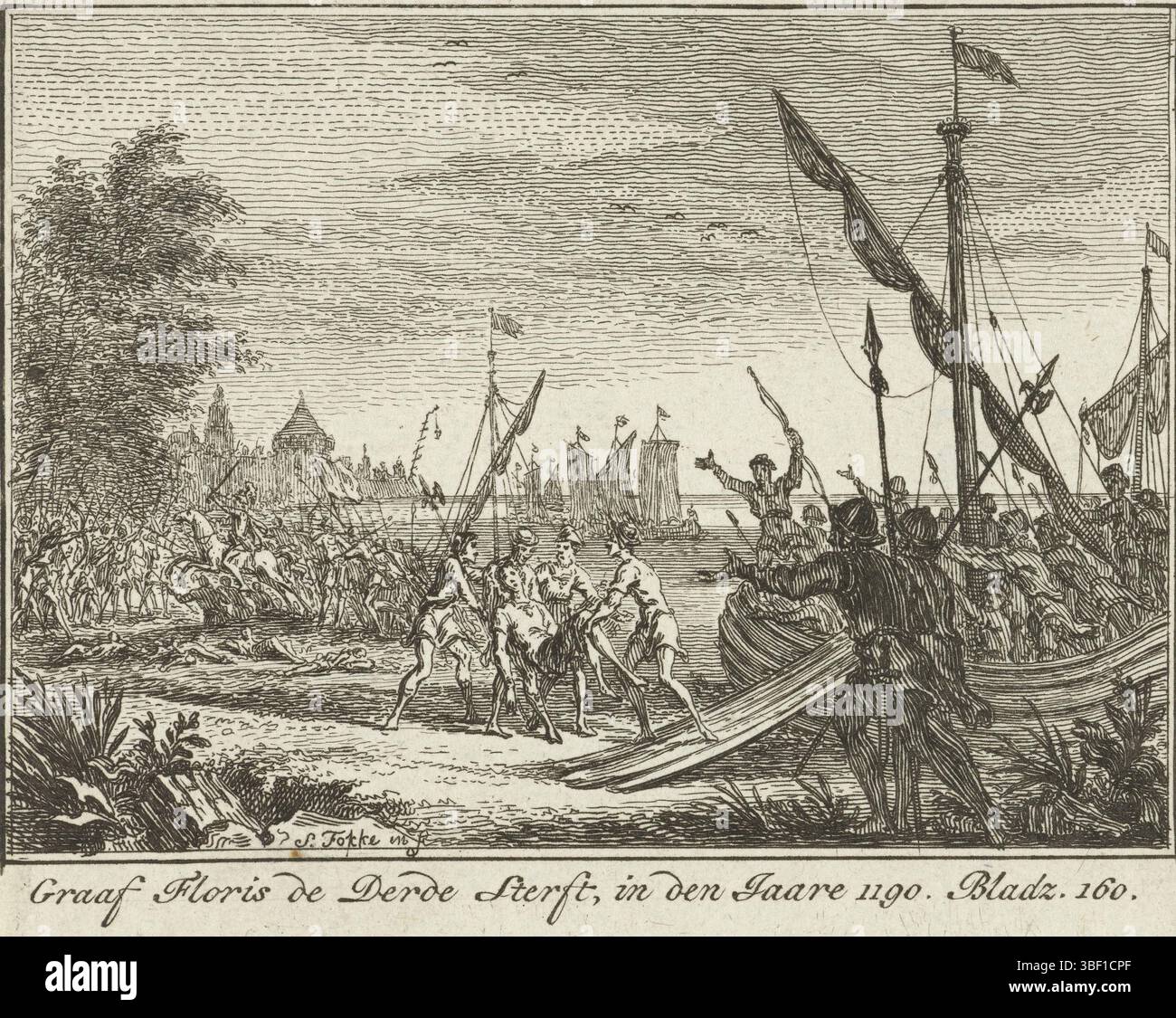 Fokke, Simon, Paesi Bassi settentrionali, Fokke, conte Floris il terzo muore, in den Jaare 1190, morte di Floris III, 1190, morte del conte Floris III nel 1190., stampa, storyrent, stampe, Frederik Muller Historyplates, altezza 87 mm, larghezza 108 mm, Noord-Nederlands, 1712-09-01 - 1784-04-10, stampatore, 1722 - 1750, terzo trimestre del XVIII secolo, carta, incisione, incisione, ideazione del lavoro, secondo il suo progetto Foto Stock Fokke, Simon, Paesi Bassi settentrionali, Fokke, conte Floris il terzo muore, in den Jaare 1190, morte di Floris III, 1190, morte del conte Floris III nel 1190., stampa, storyrent, stampe, Frederik Muller Historyplates, altezza 87 mm, larghezza 108 mm, Noord-Nederlands, 1712-09-01 - 1784-04-10, stampatore, 1722 - 1750, terzo trimestre del XVIII secolo, carta, incisione, incisione, ideazione del lavoro, secondo il suo progetto Foto Stock