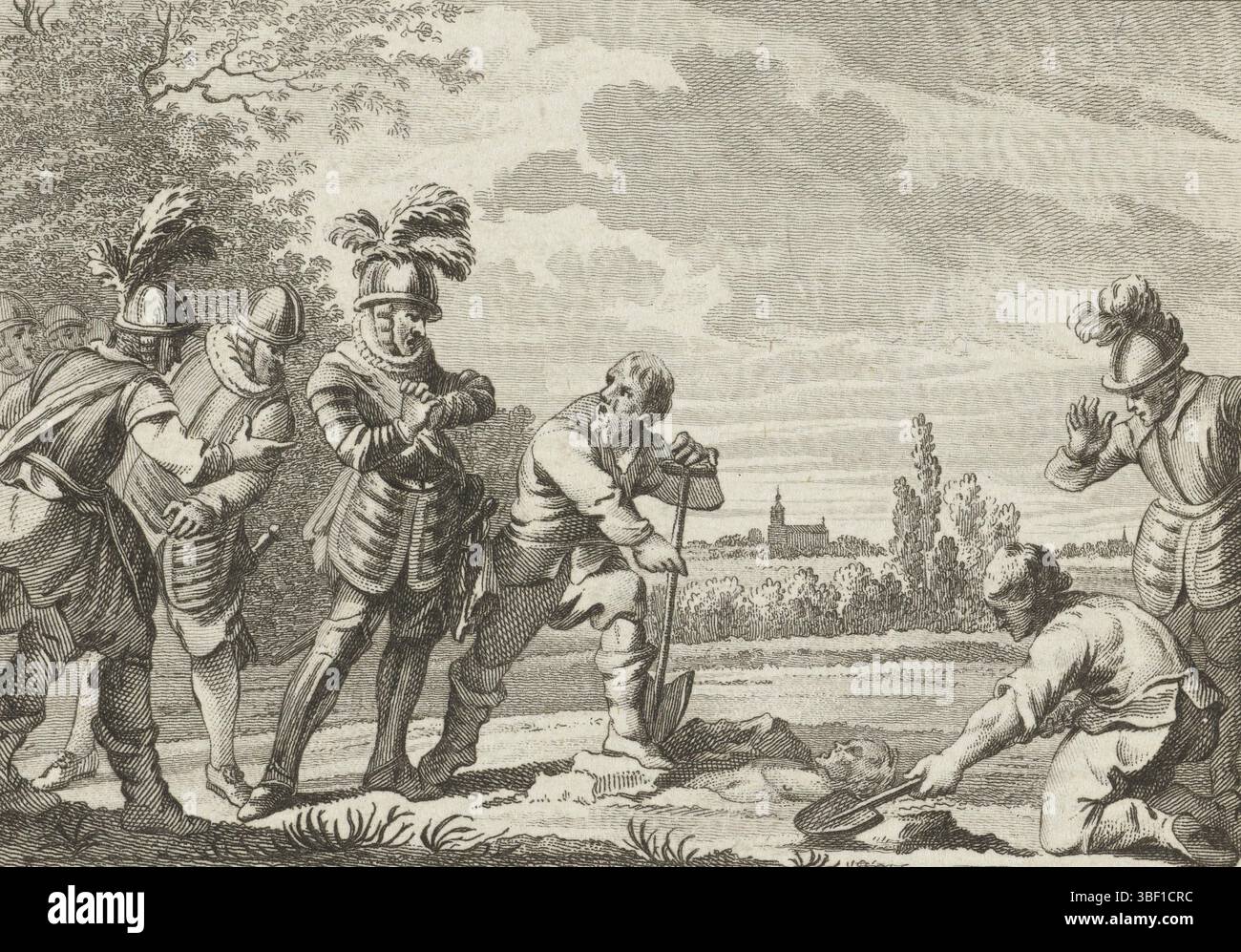 Paesi Bassi, Buys, Jacobus, Paesi Bassi, Vinkeles, Harmanus, Floris V mostra il luogo in cui si trova il corpo di Willem II, 1282, Un contadino mostra Floris V il luogo a Hoogwoud dove si trova il corpo di Willem II, 1282., stampa, storioeprent, stampe, Frederik Muller Historieplaat, altezza 78 mm, larghezza 103 mm, Noord-Nederlands, 1745-04-21 - 1825, printmaker, 1787 - 1787, quarto trimestre xviii secolo, carta, incisione, etsen, 1724-11-19 - 1801-04-07, tiratore intermediario Foto Stock Paesi Bassi, Buys, Jacobus, Paesi Bassi, Vinkeles, Harmanus, Floris V mostra il luogo in cui si trova il corpo di Willem II, 1282, Un contadino mostra Floris V il luogo a Hoogwoud dove si trova il corpo di Willem II, 1282., stampa, storioeprent, stampe, Frederik Muller Historieplaat, altezza 78 mm, larghezza 103 mm, Noord-Nederlands, 1745-04-21 - 1825, printmaker, 1787 - 1787, quarto trimestre xviii secolo, carta, incisione, etsen, 1724-11-19 - 1801-04-07, tiratore intermediario Foto Stock