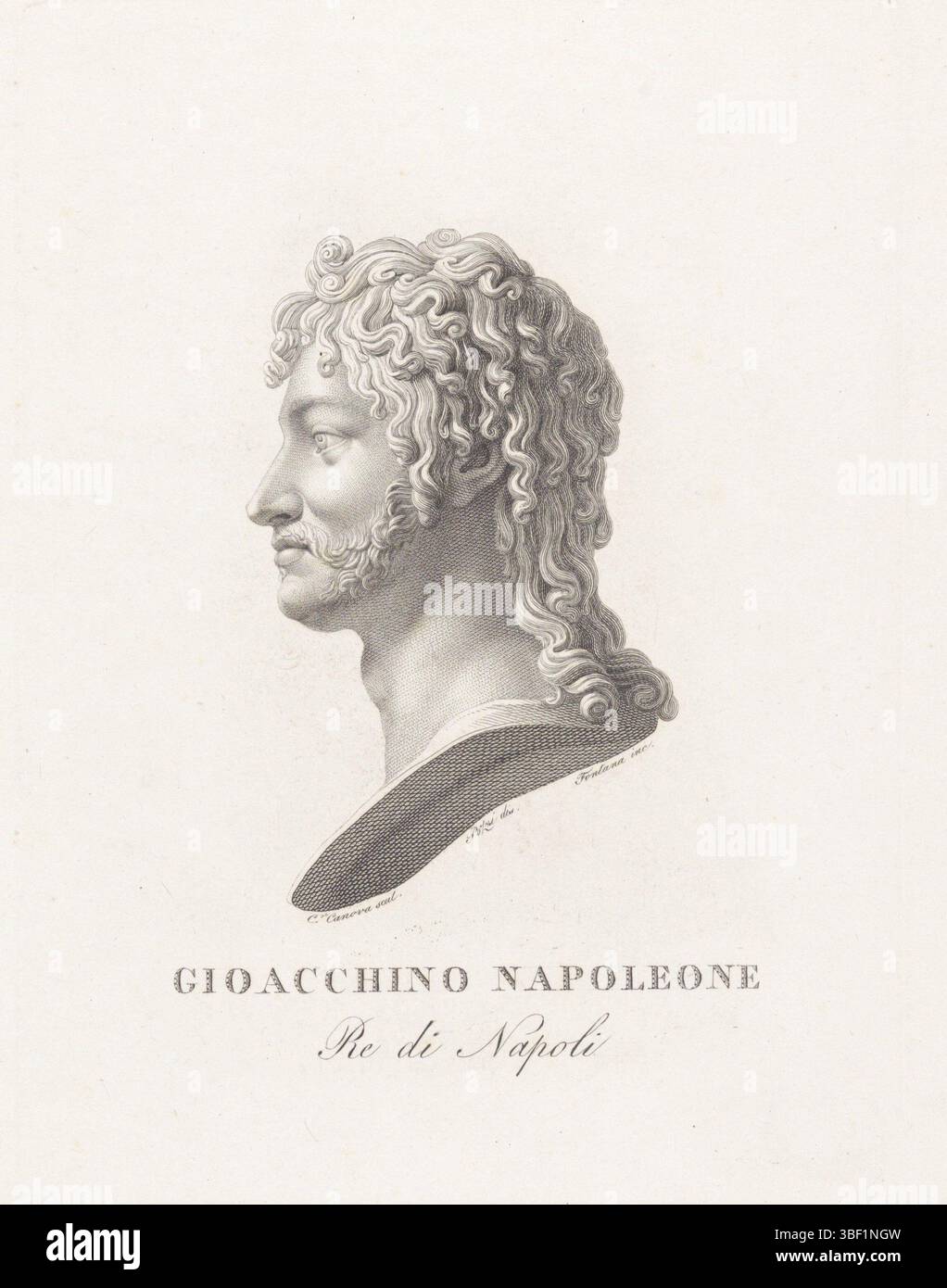 Italia, Canova, Antonio, Italia, Pozzi, Fontana, Pietro, Gioacchino Napoleone, Ritratto di Gioacchino Murat, verso - stampato, Ritratto di Gioacchino Murat dello scultore italiano Antonio Canova., stampa, altezza 237 mm, larghezza 174 mm, 1762 - 1837-09-18, stampatore, 1773 - 1837, carta, incisione, incisione (processo di stampa), tiratore intermedio, dopo disegno, italiano, 1757-11-01 - 1822-10-13, per immagine Foto Stock